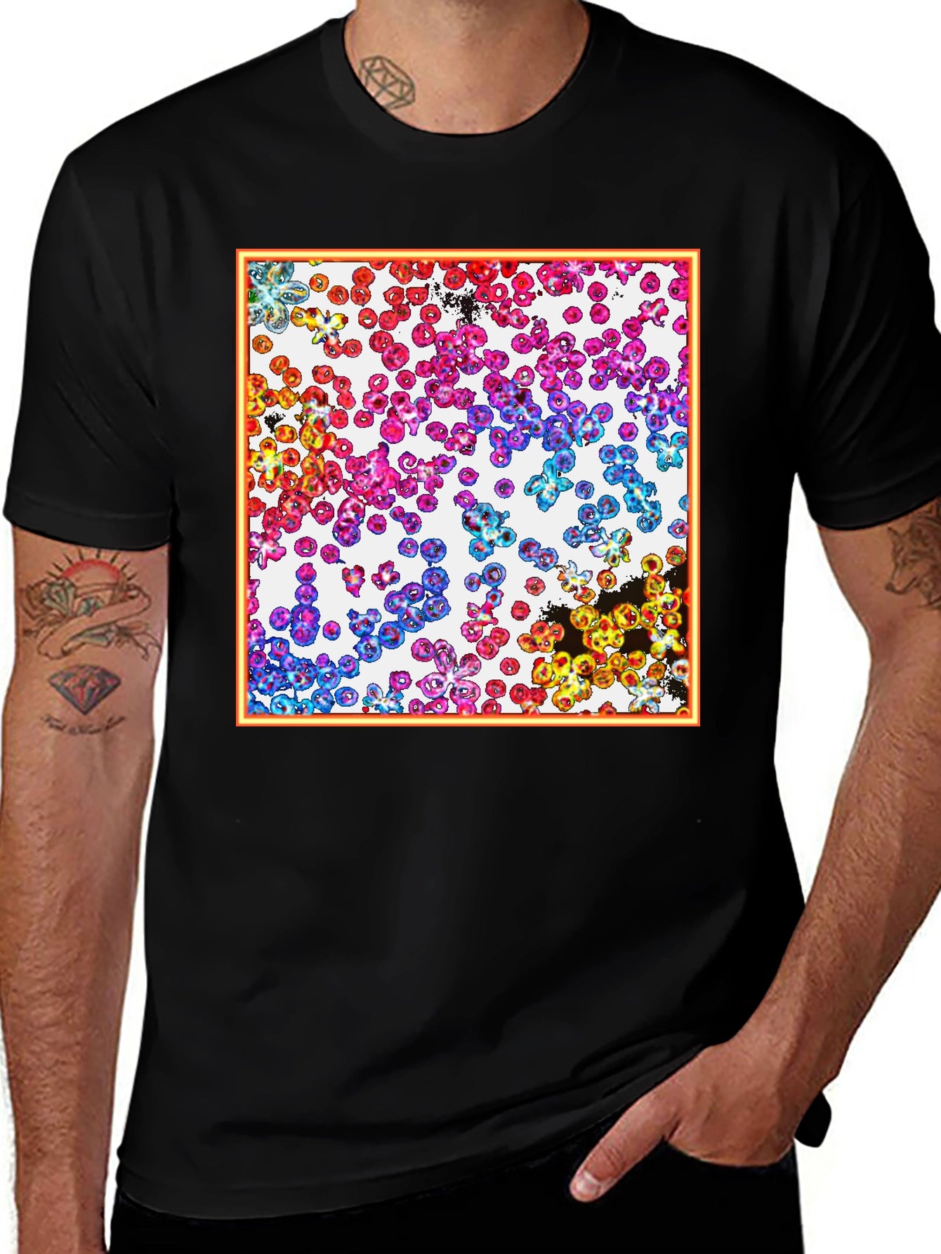 Abstract Cell Pattern Graphic Tee - Black