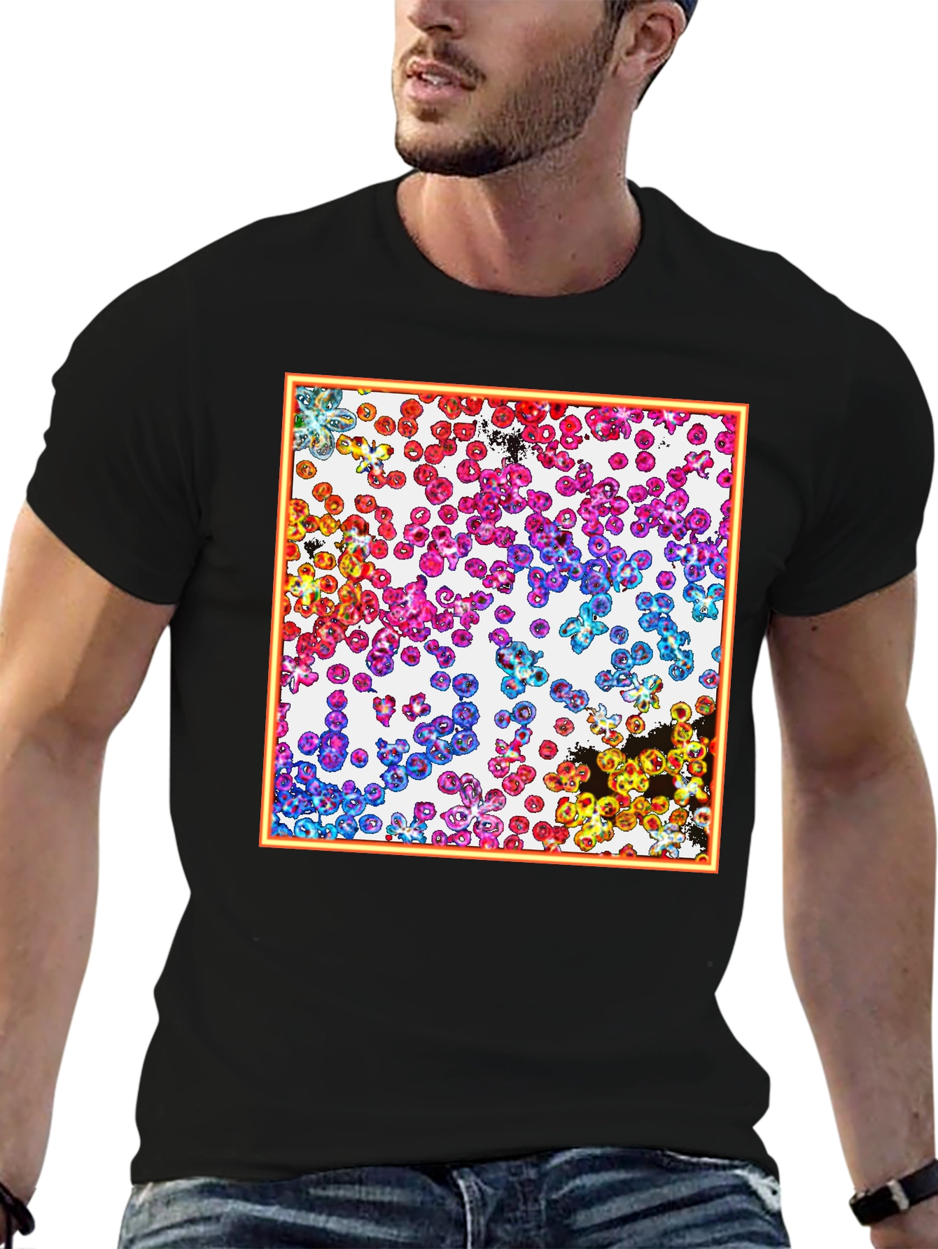 Abstract Cell Pattern Graphic Tee - Black