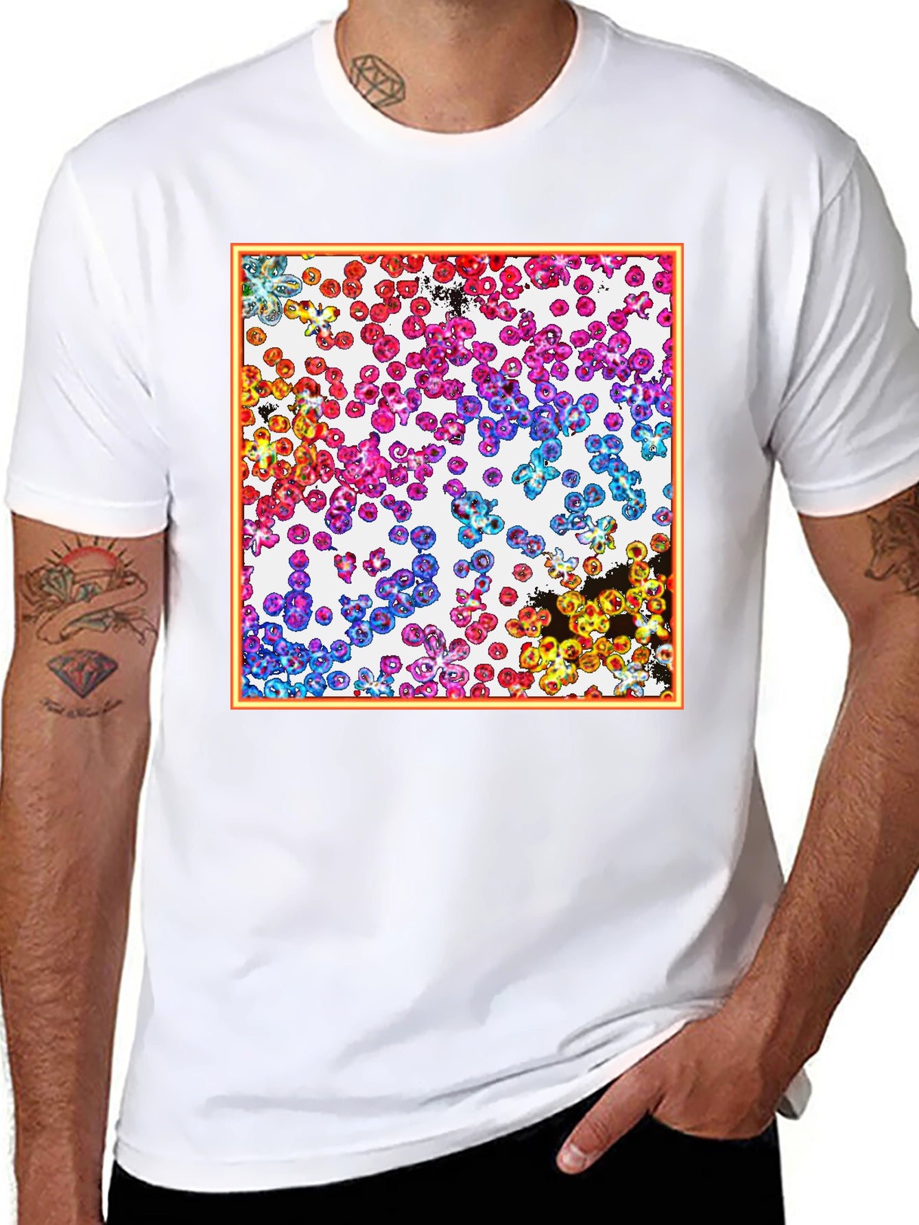Abstract Cell Pattern Graphic Tee - Black