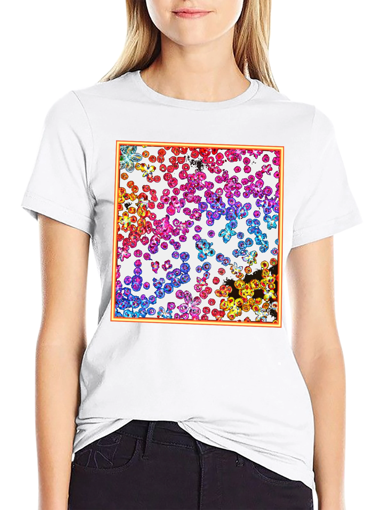 Abstract Cell Pattern Graphic Tee - Black