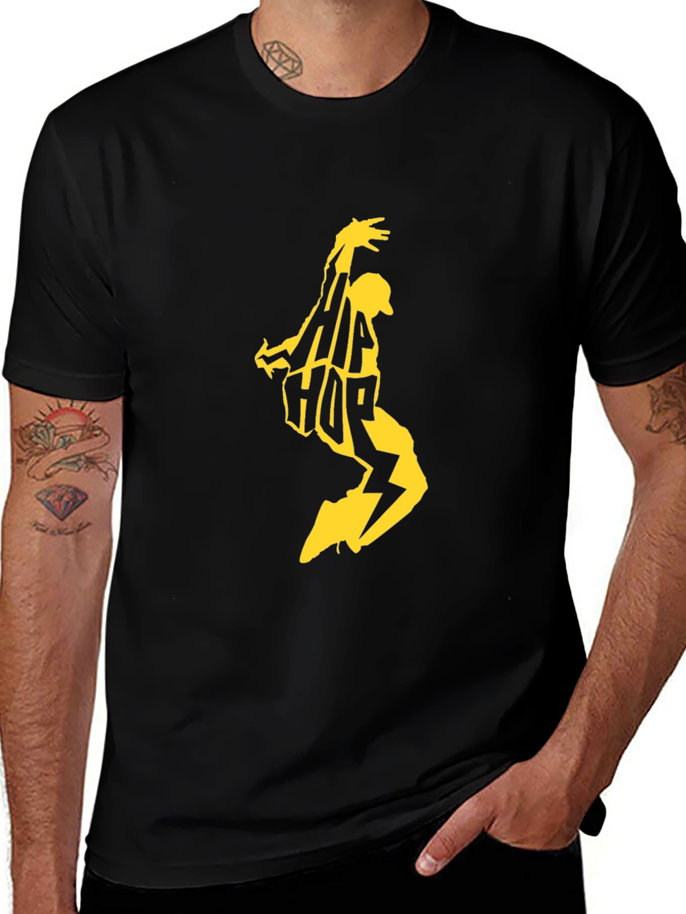 Hip Hop Graphic Tee - Black Cotton Blend T-Shirt