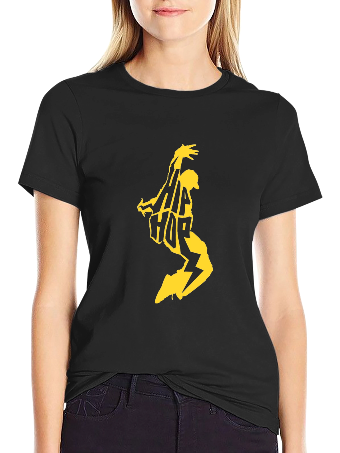 Hip Hop Graphic Tee - Black Cotton Blend T-Shirt