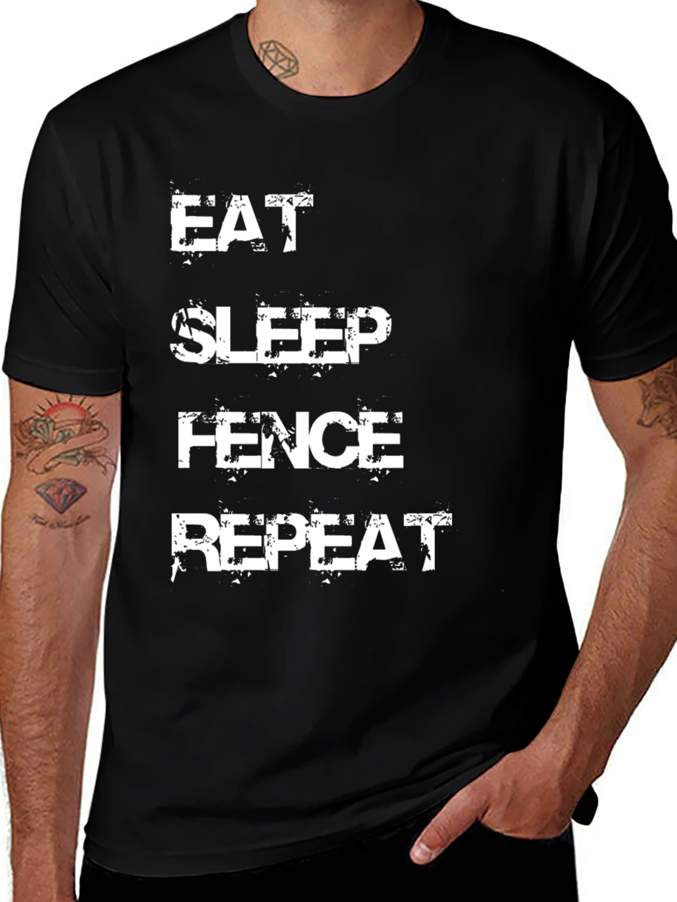 Eat Sleep Fence Repeat T-Shirt Black Cotton Tee