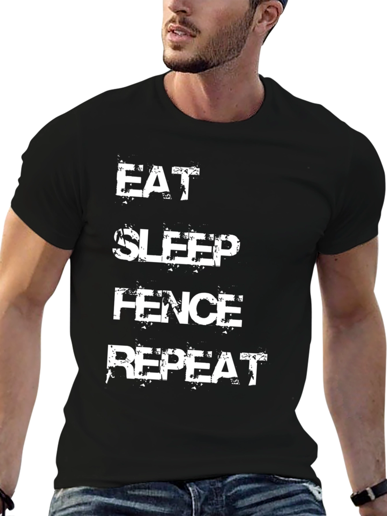 Eat Sleep Fence Repeat T-Shirt Black Cotton Tee