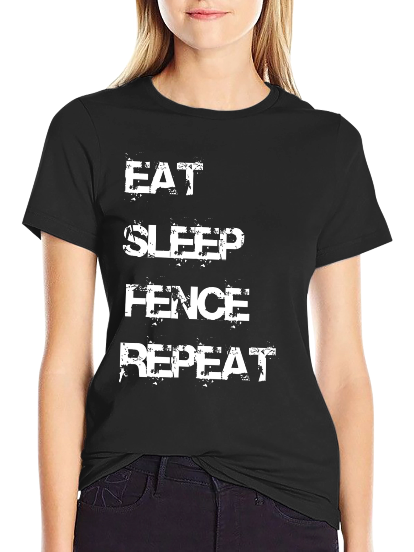Eat Sleep Fence Repeat T-Shirt Black Cotton Tee