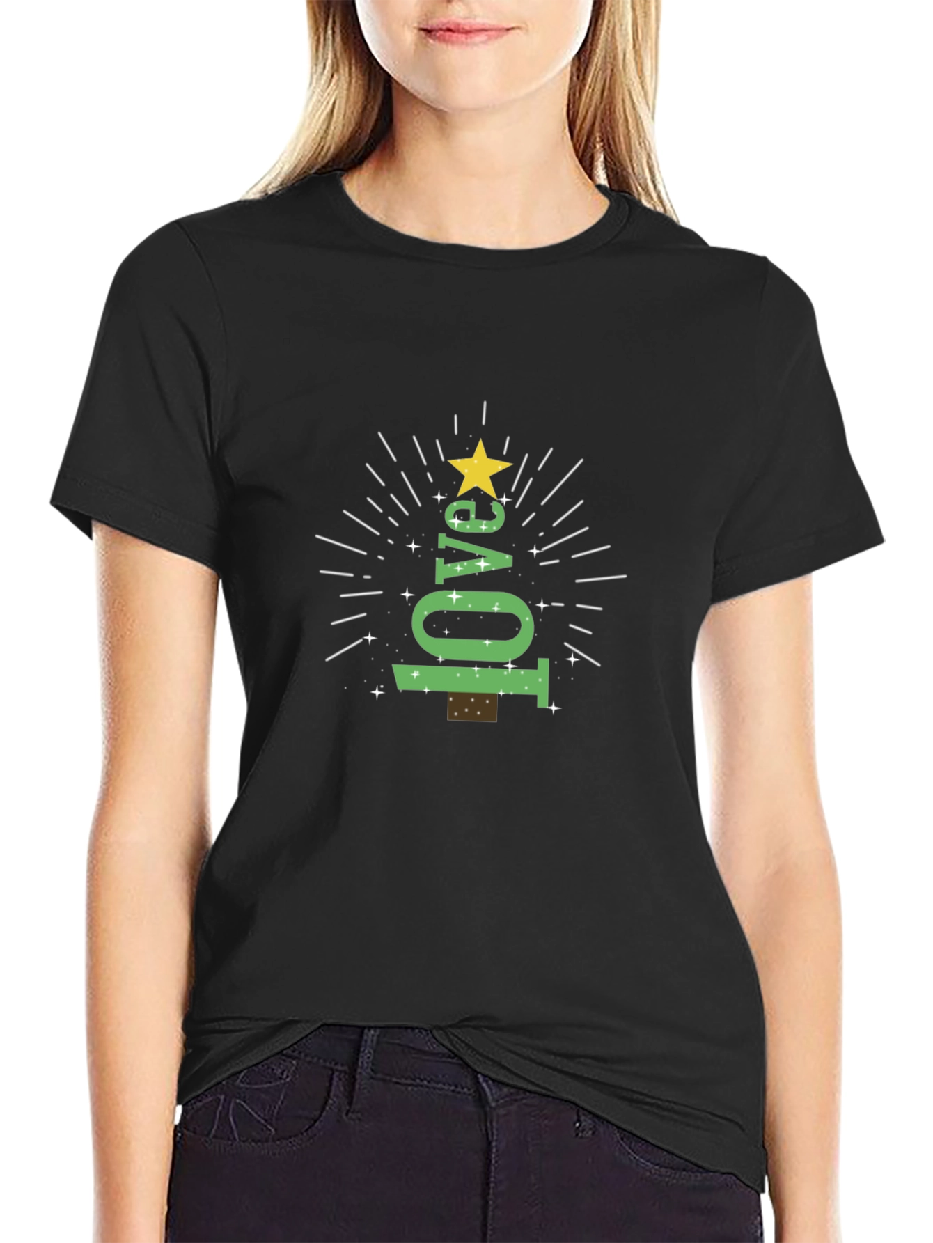 Festive Love Tree Graphic Tee - Black