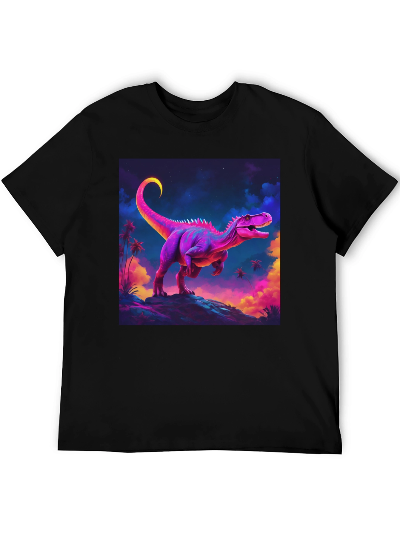 Neon Dinosaur Graphic Tee - Black
