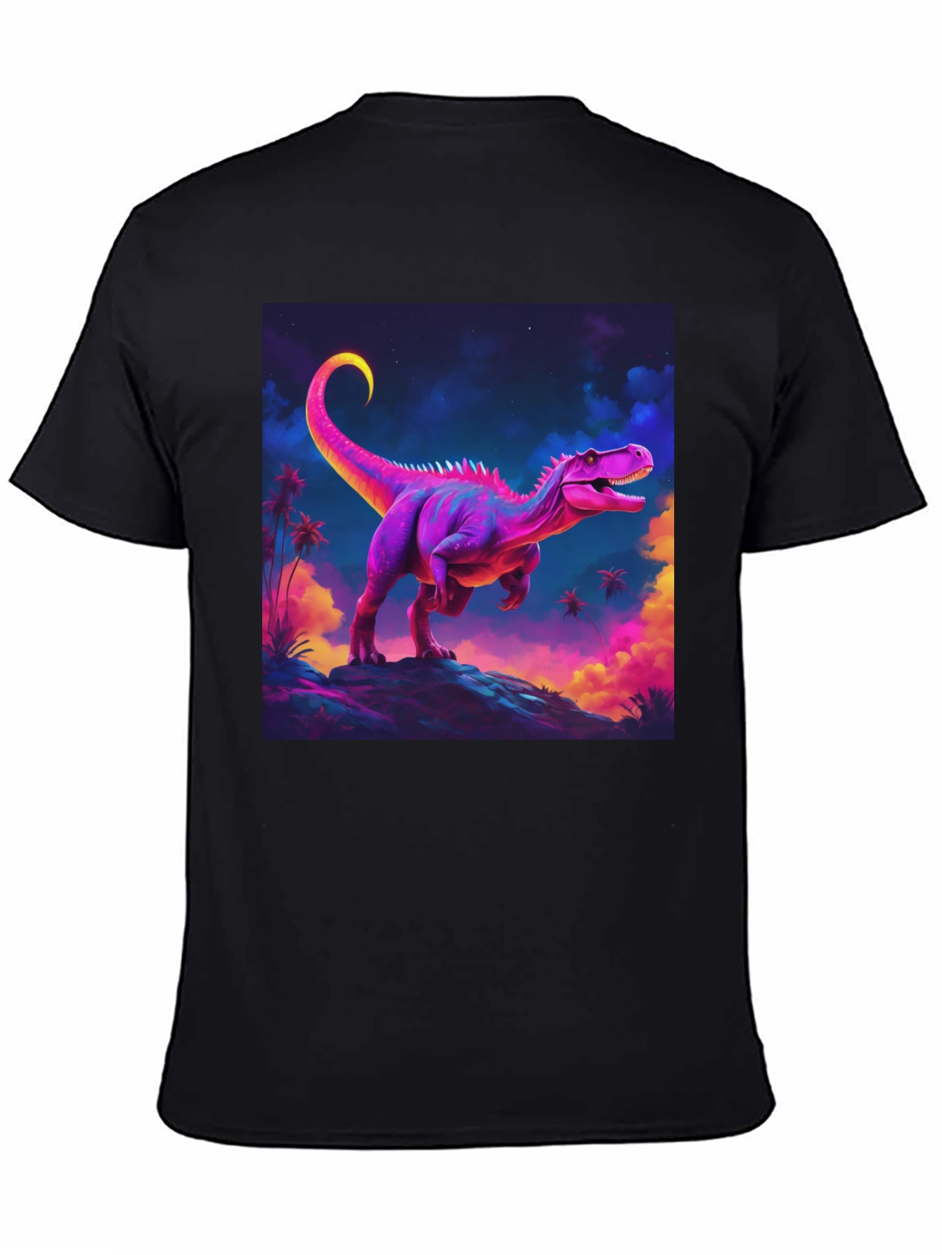 Neon Dinosaur Graphic Tee - Black