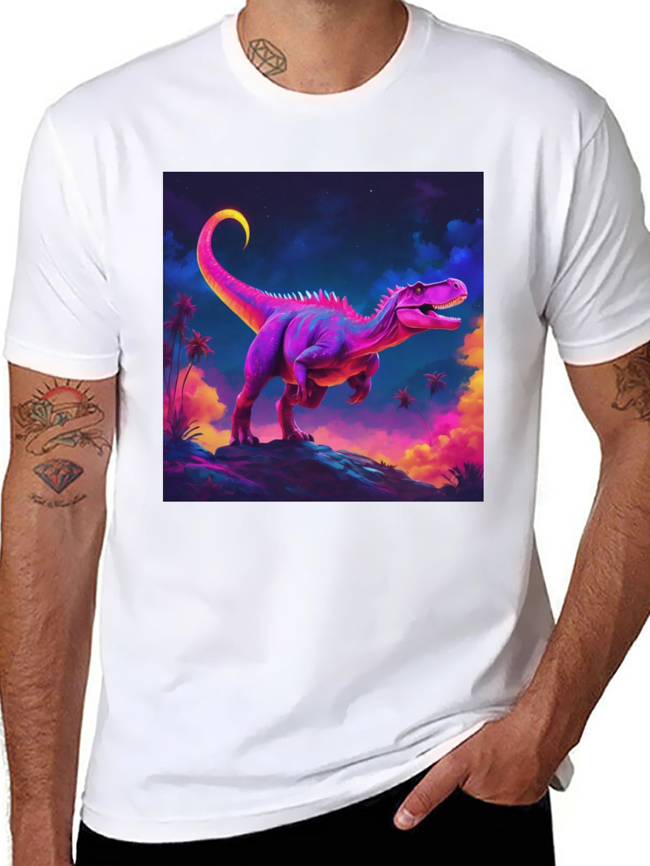 Neon Dinosaur Graphic Tee - Black