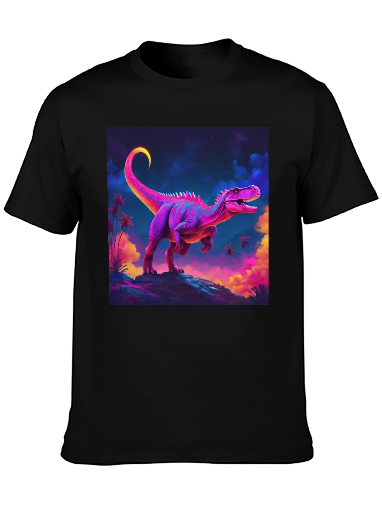 Neon Dinosaur Graphic Tee - Black