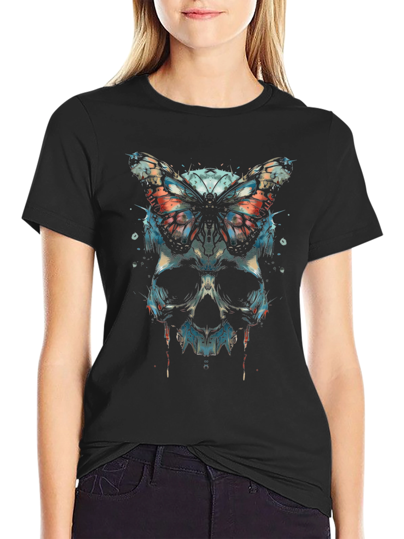 Skull & Butterfly Graphic T-Shirt - Edgy Streetwear