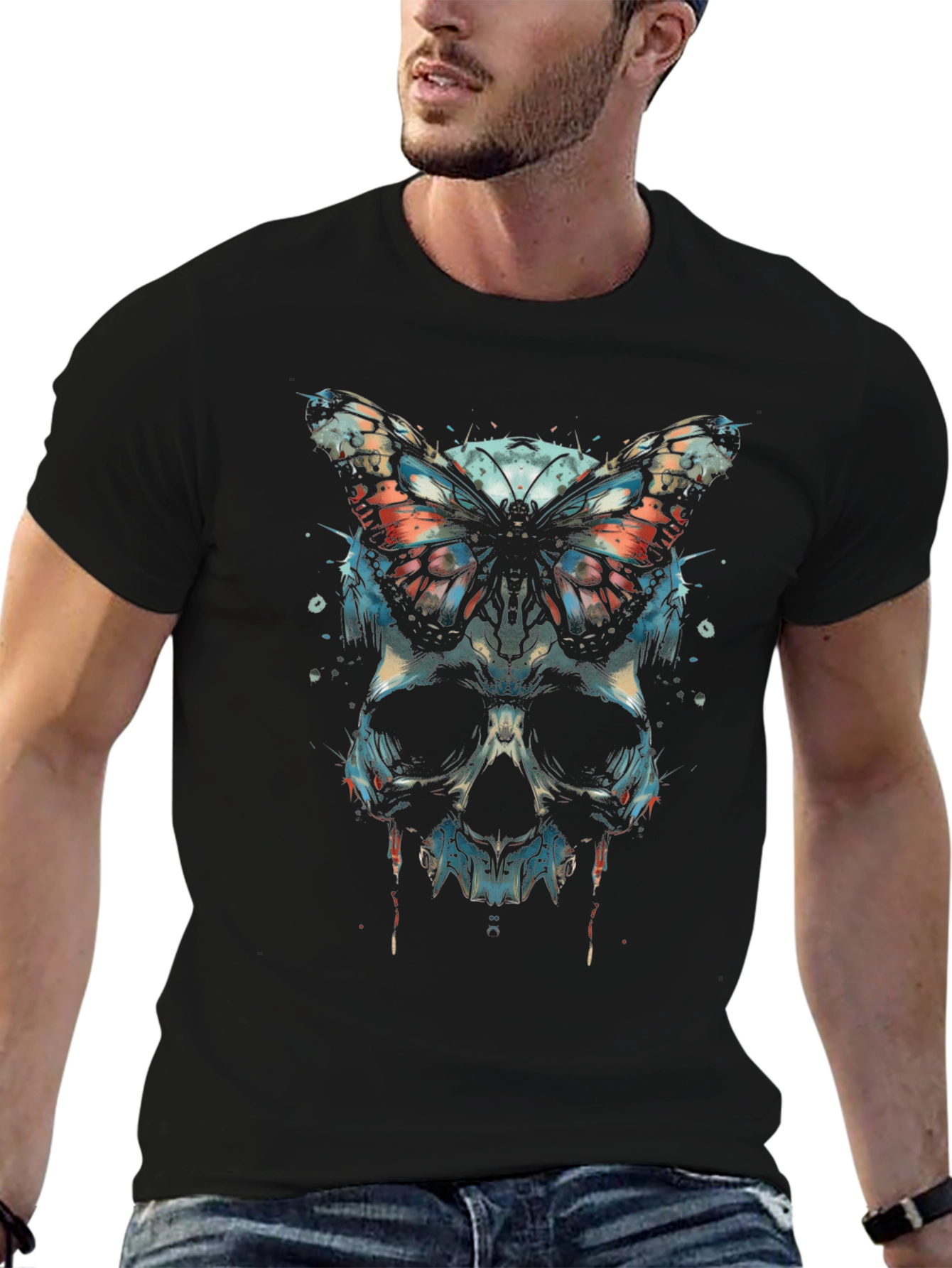 Skull & Butterfly Graphic T-Shirt - Edgy Streetwear