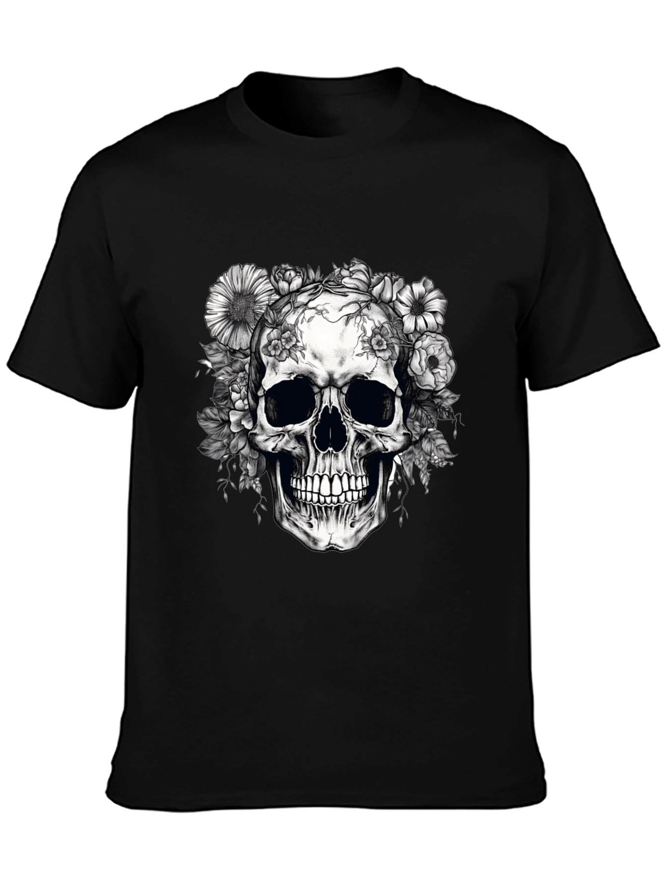 Floral Skull Graphic T-Shirt - Dark Aesthetic
