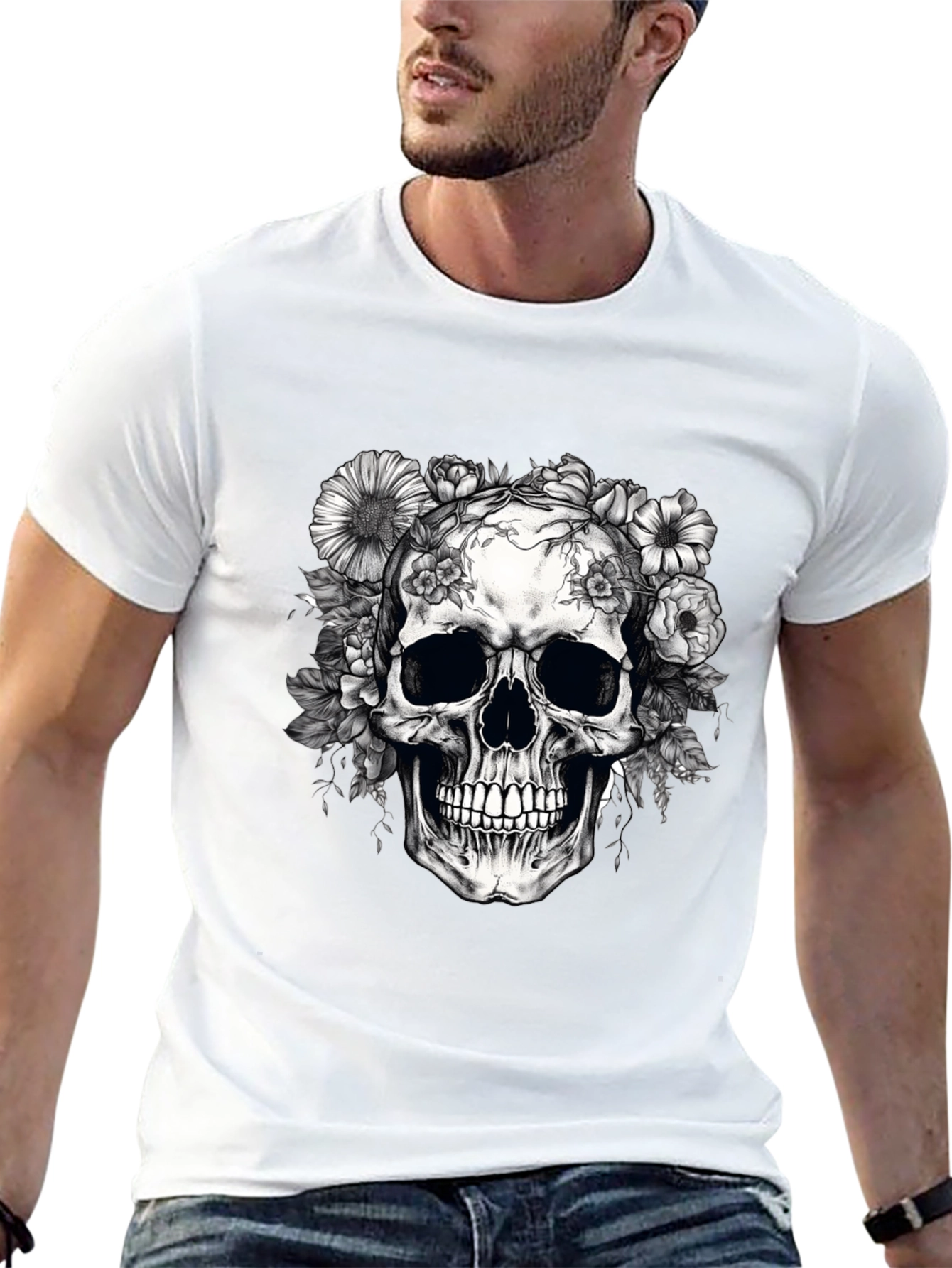 Floral Skull Graphic T-Shirt - Dark Aesthetic