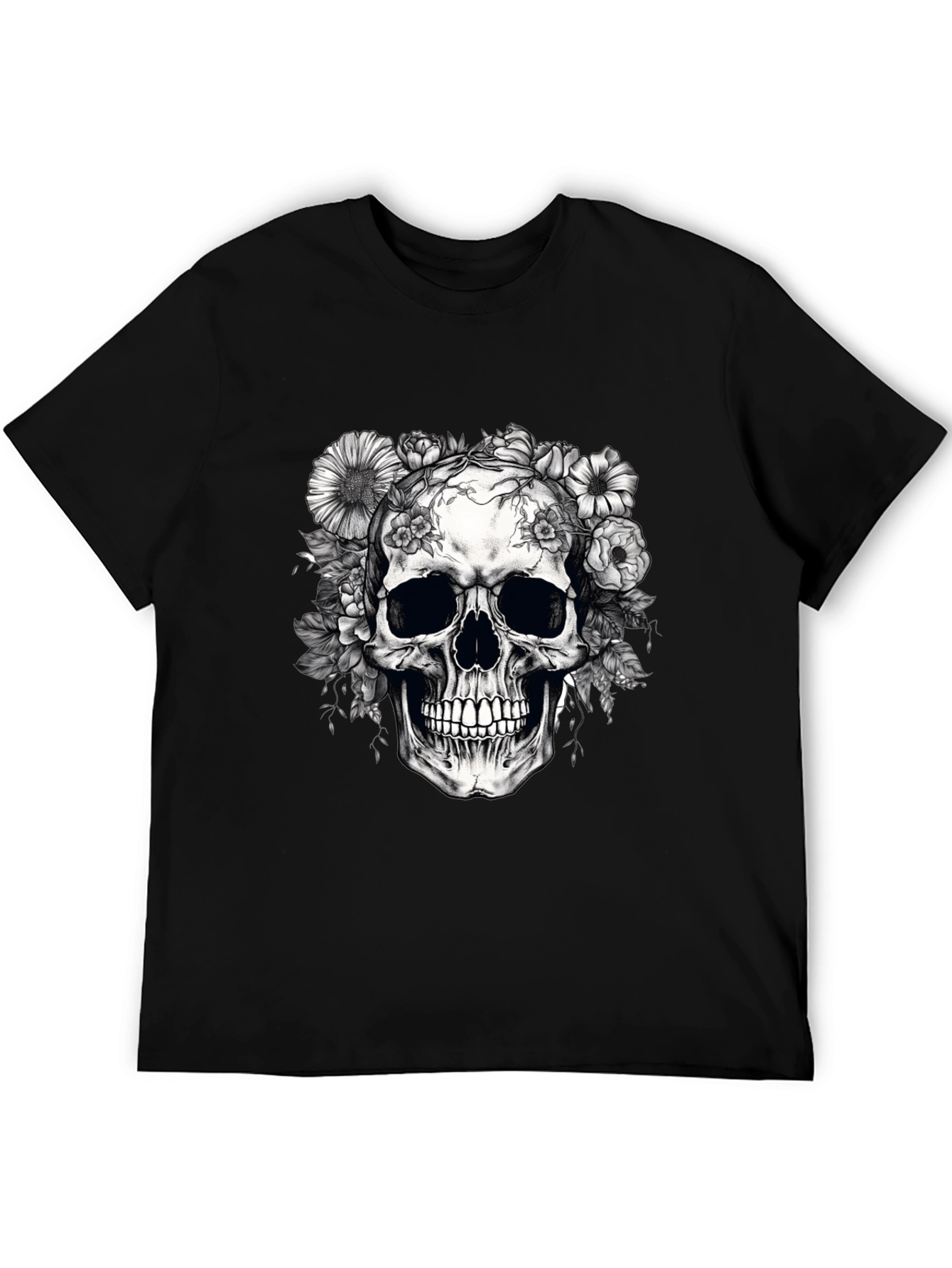 Floral Skull Graphic T-Shirt - Dark Aesthetic