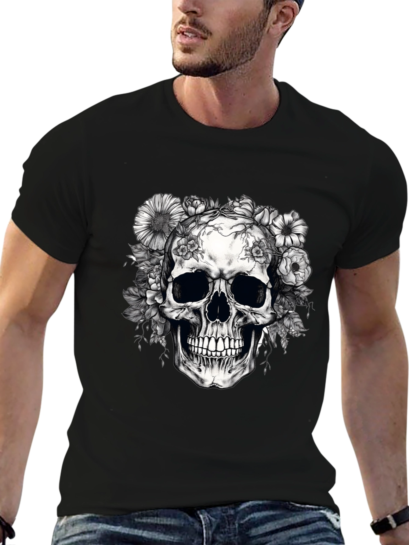Floral Skull Graphic T-Shirt - Dark Aesthetic
