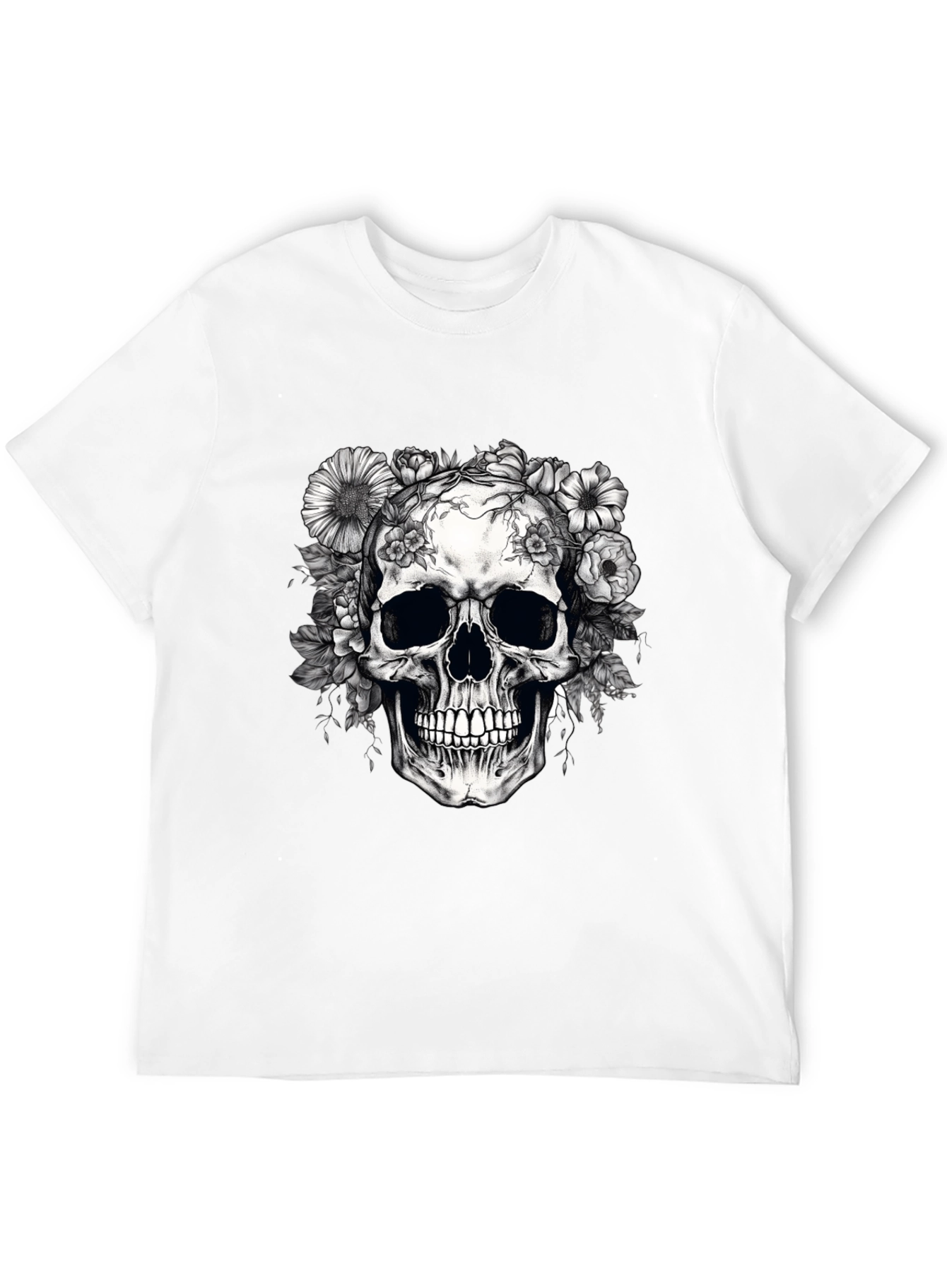 Floral Skull Graphic T-Shirt - Dark Aesthetic