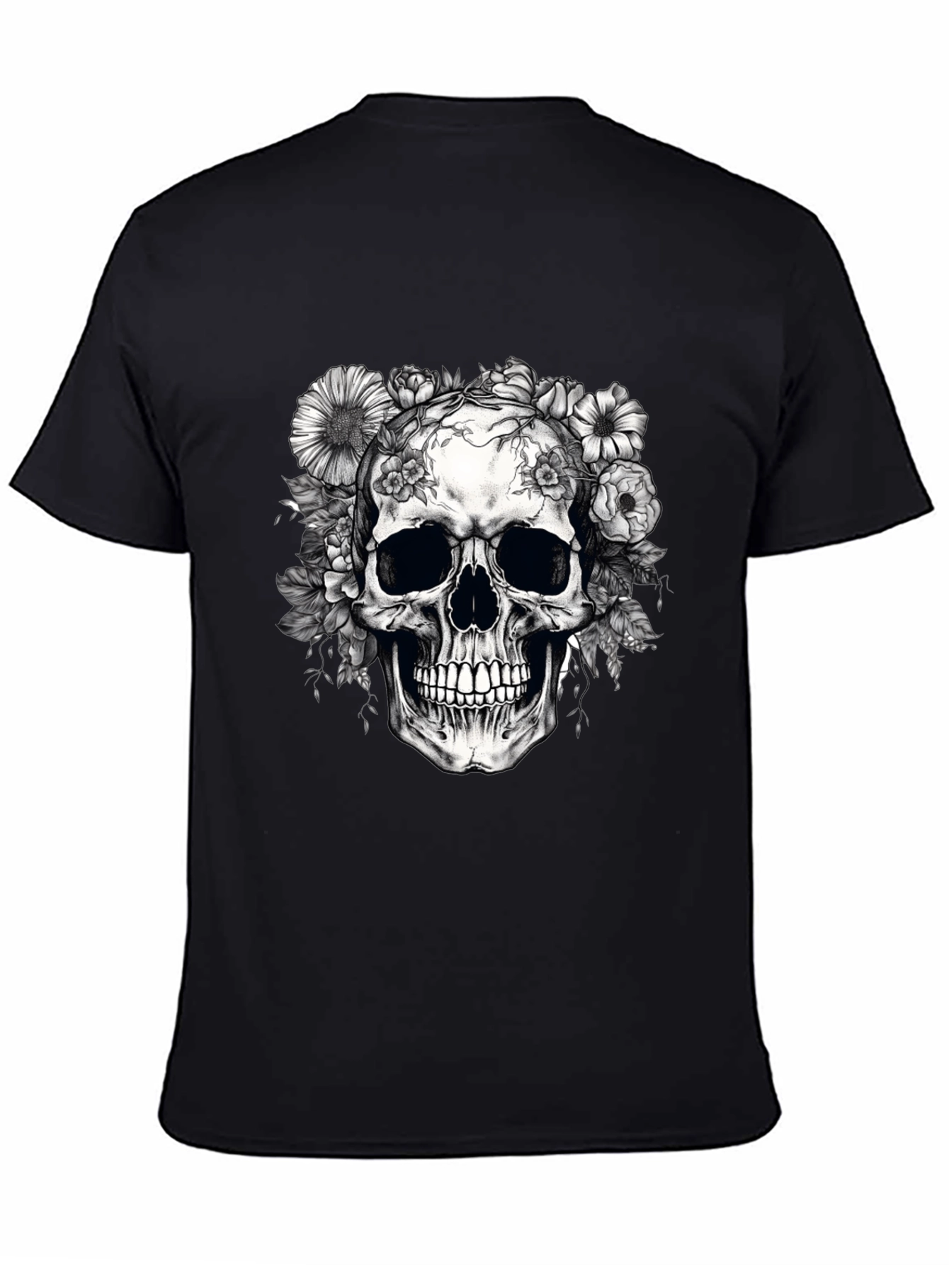 Floral Skull Graphic T-Shirt - Dark Aesthetic
