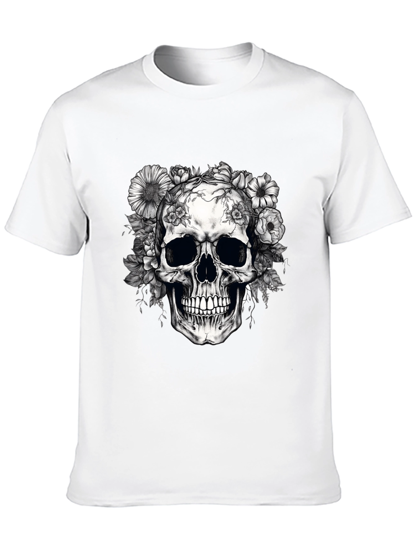 Floral Skull Graphic T-Shirt - Dark Aesthetic