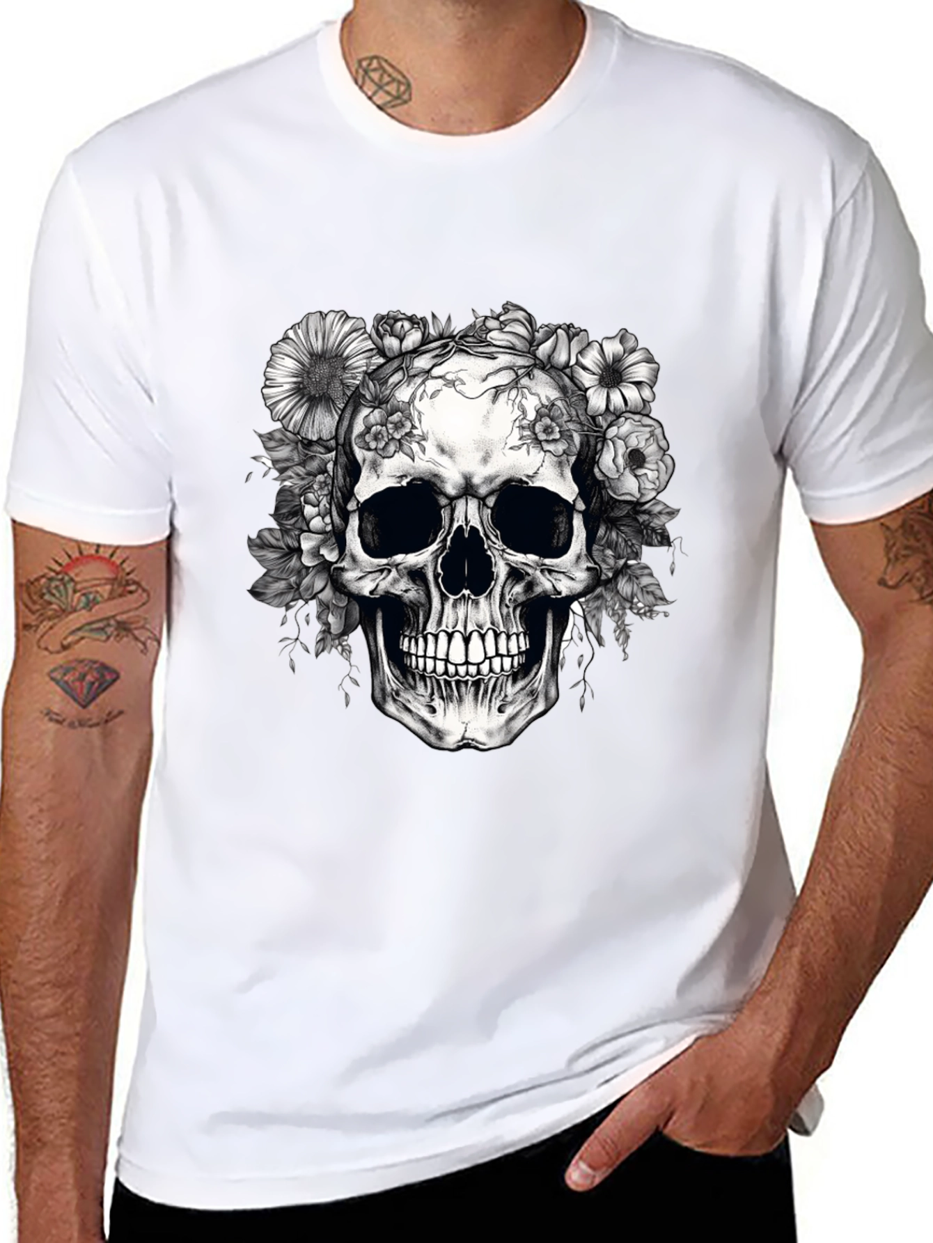 Floral Skull Graphic T-Shirt - Dark Aesthetic
