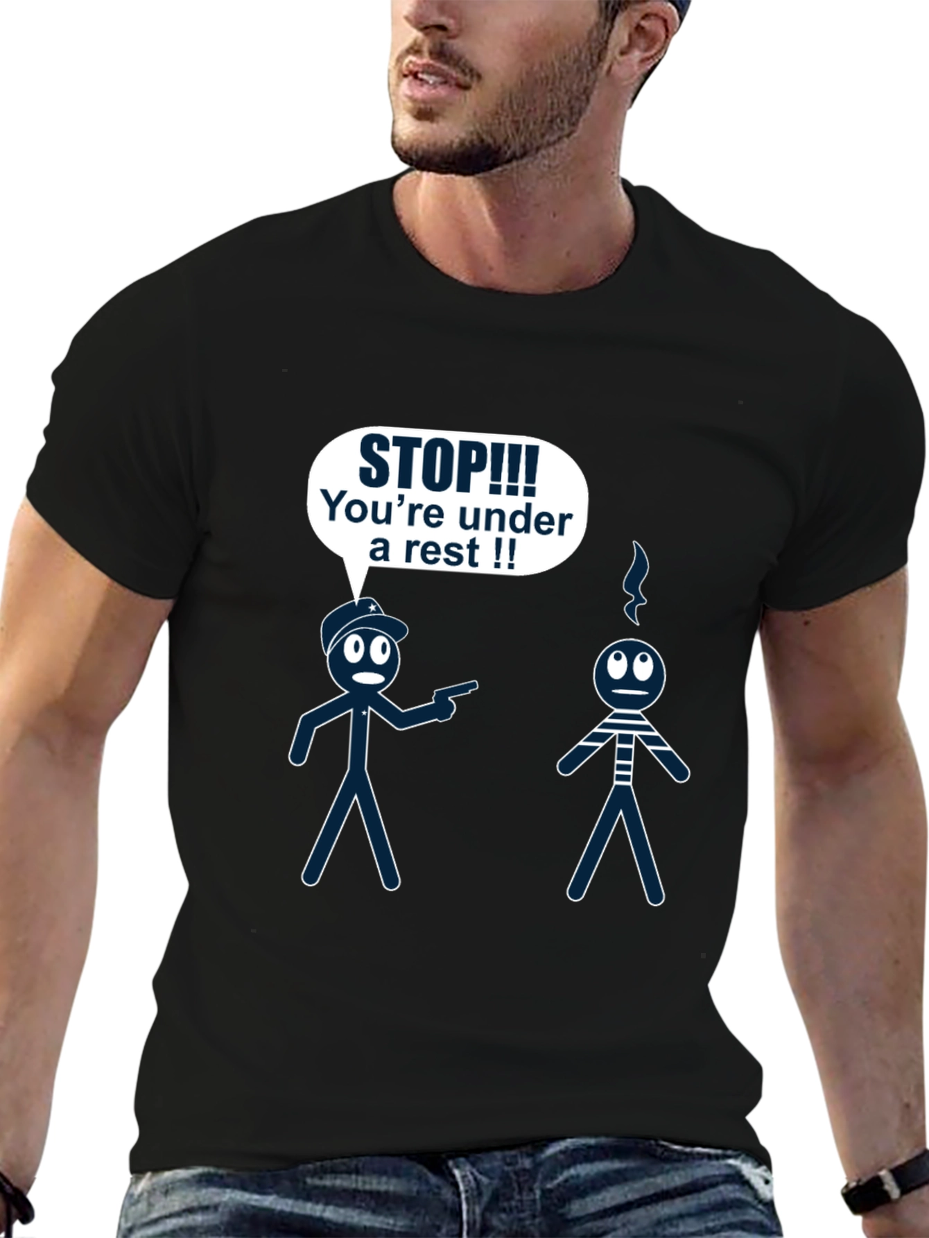 Funny Arrest Stick Figure Graphic T-Shirt