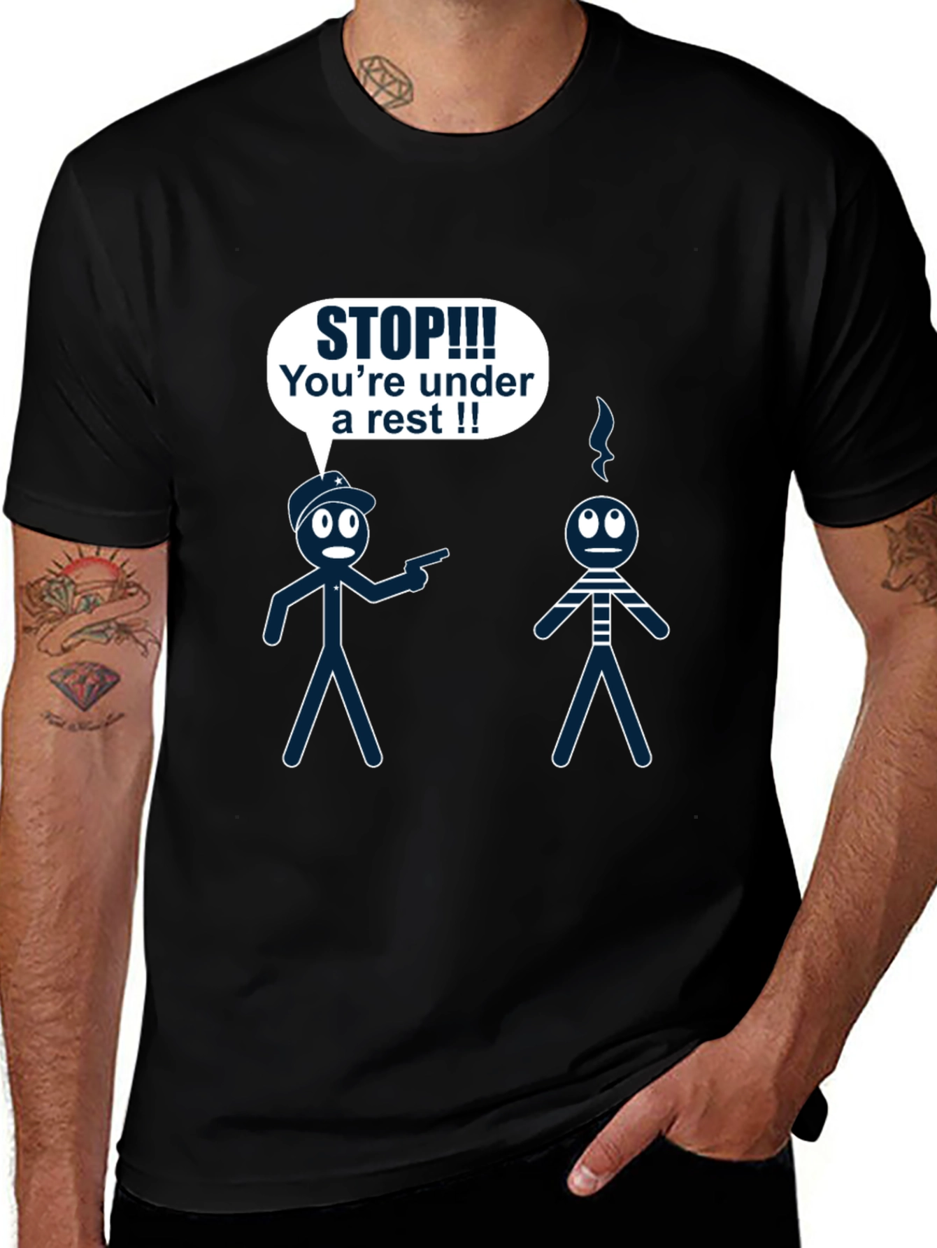 Funny Arrest Stick Figure Graphic T-Shirt
