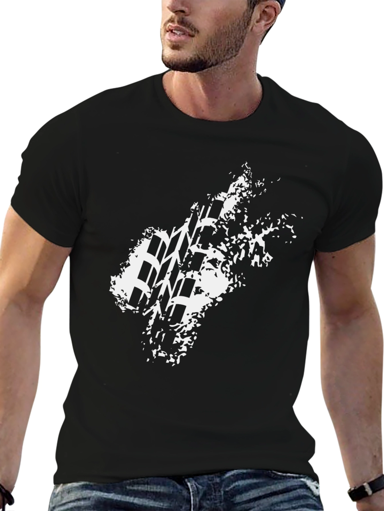 Mens Black T-Shirt with Tire Track Graphic