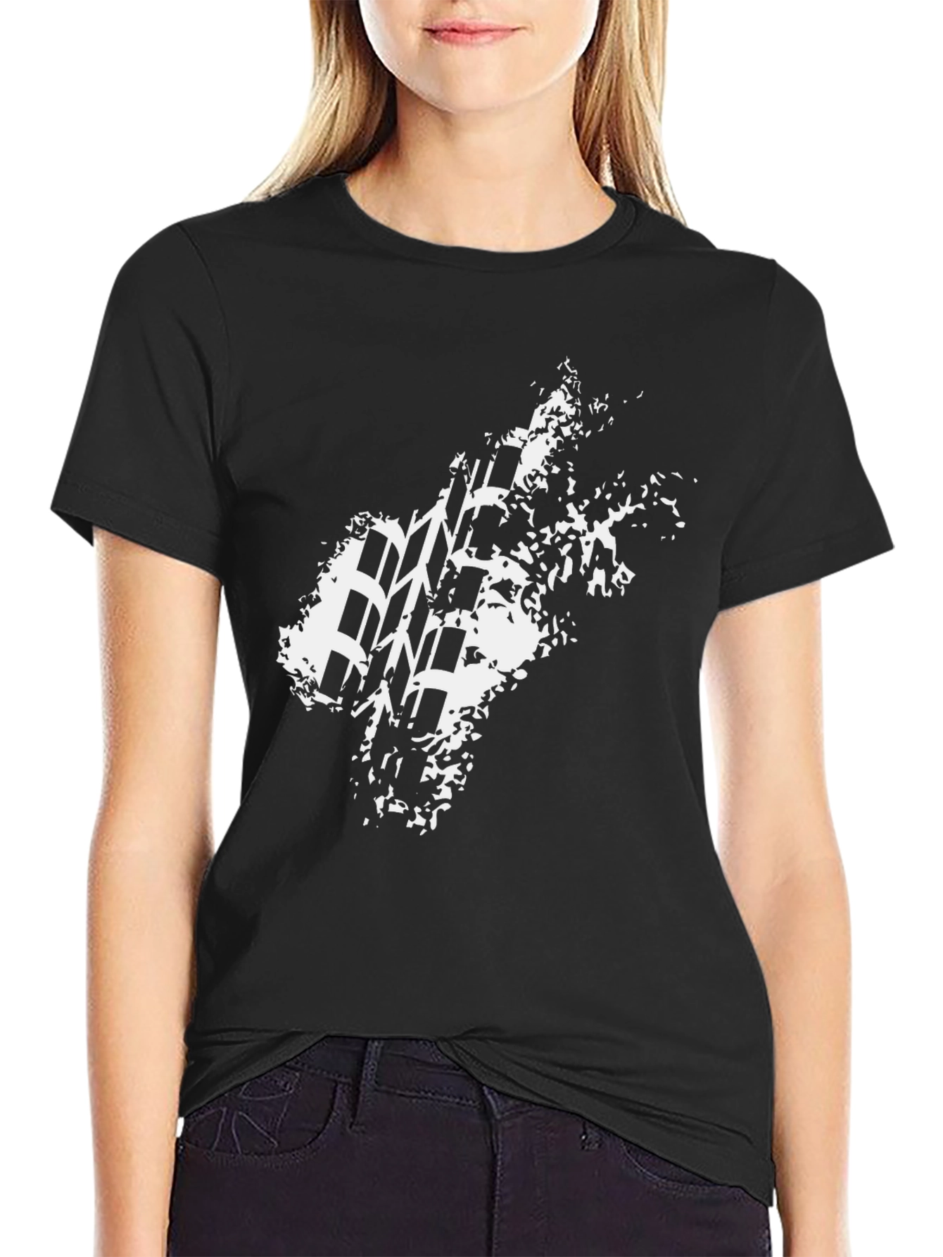 Mens Black T-Shirt with Tire Track Graphic