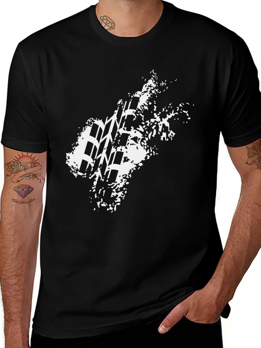 Mens Black T-Shirt with Tire Track Graphic