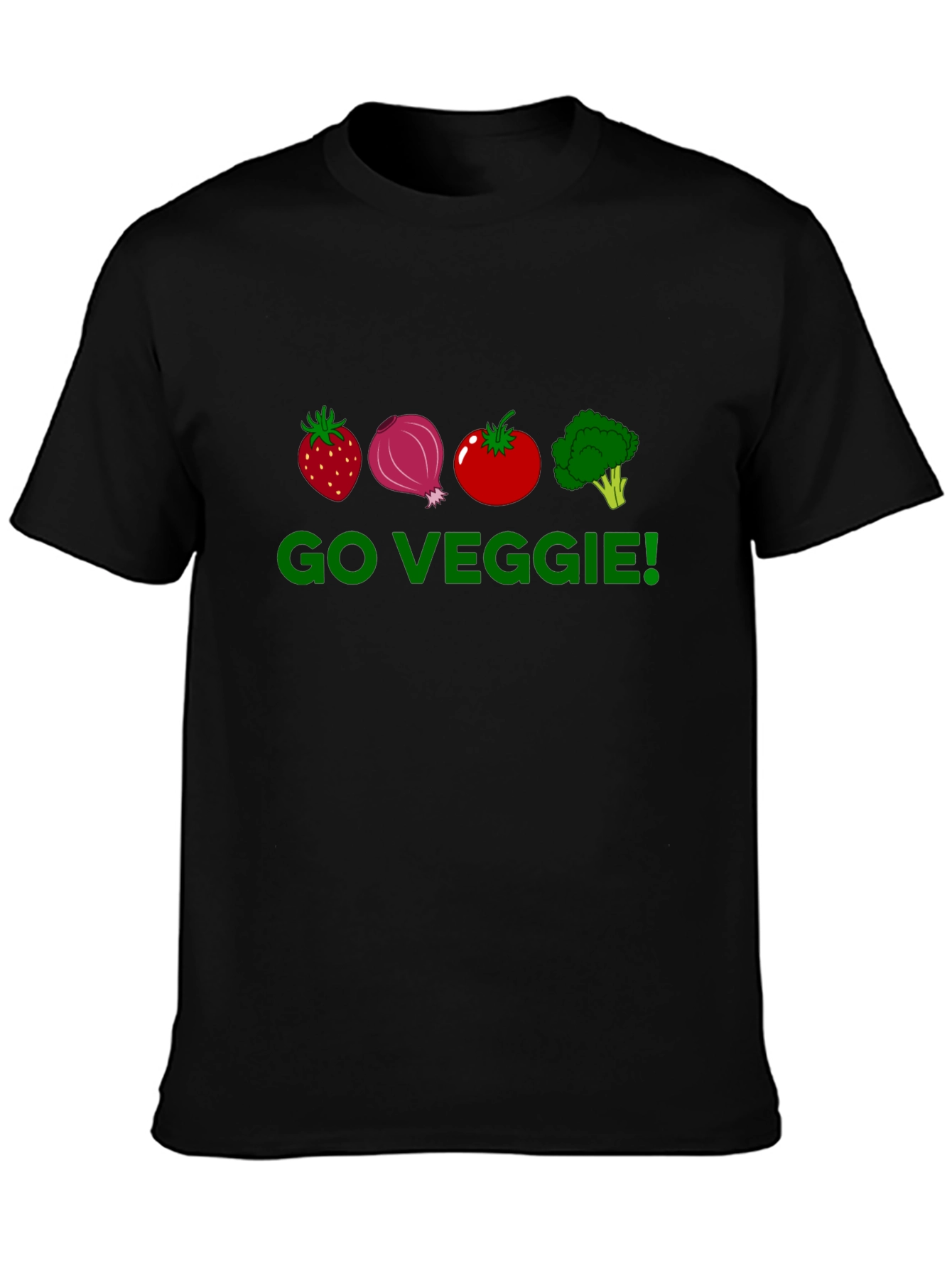 Go Veggie T-Shirt - Strawberry Onion Tomato Broccoli Design