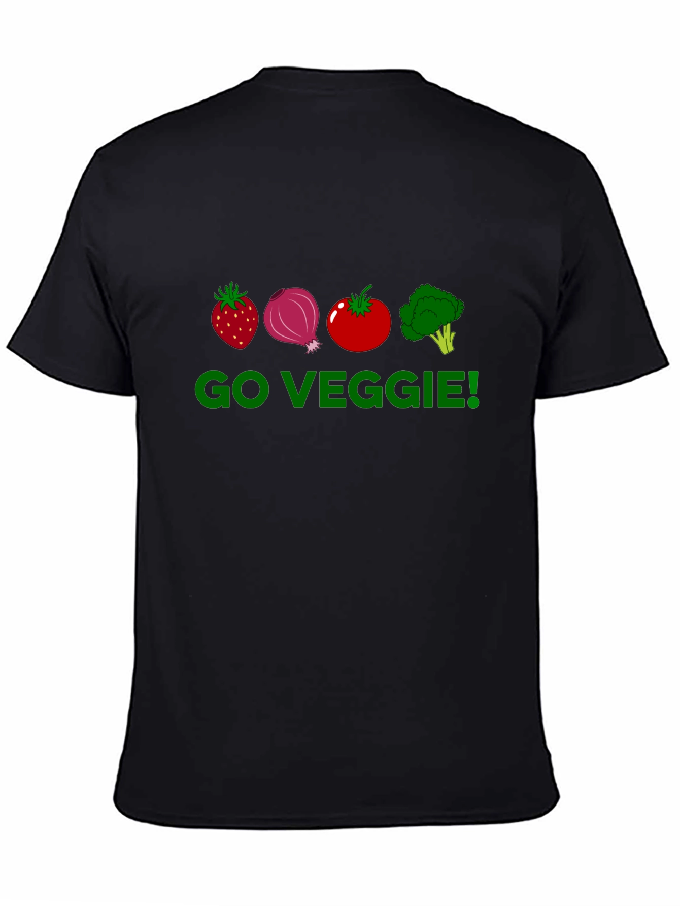 Go Veggie T-Shirt - Strawberry Onion Tomato Broccoli Design