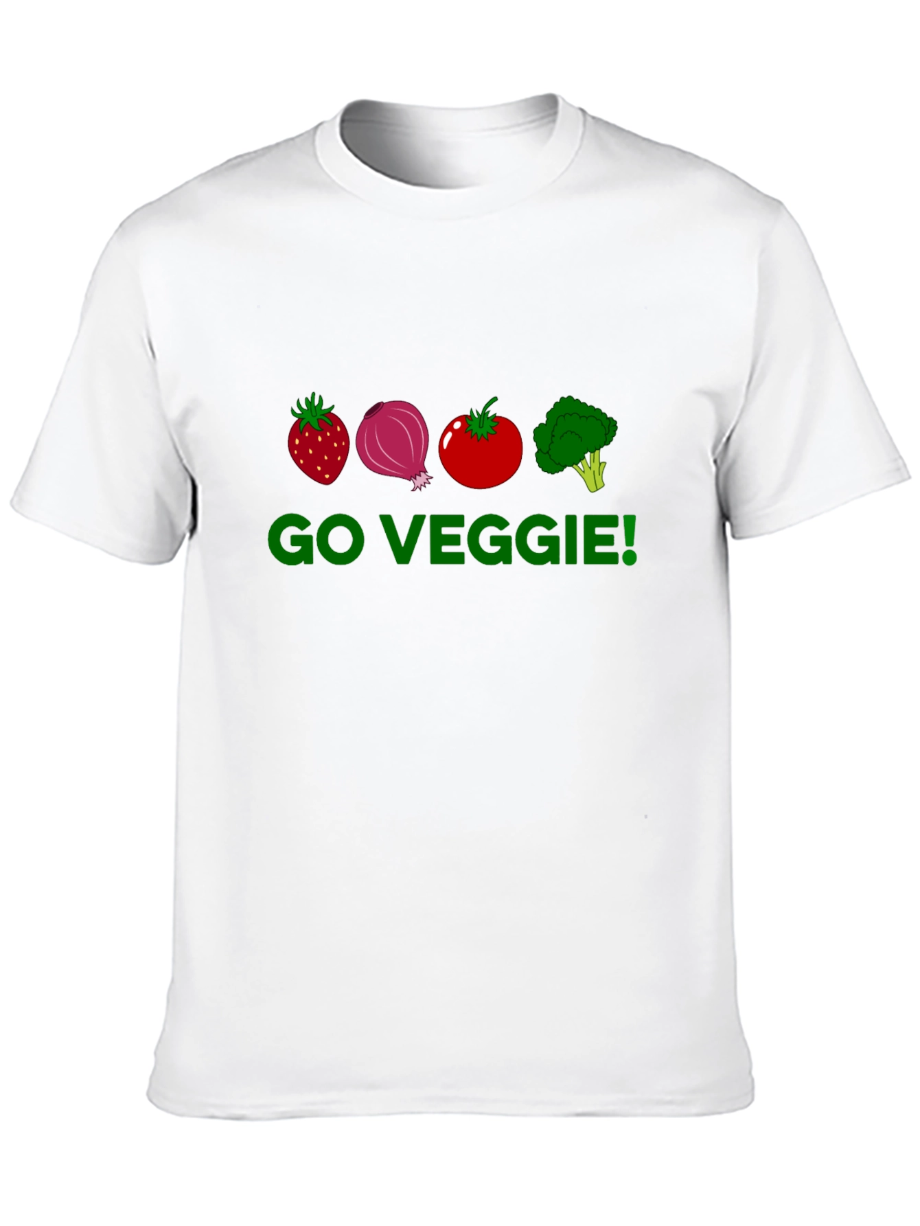Go Veggie T-Shirt - Strawberry Onion Tomato Broccoli Design