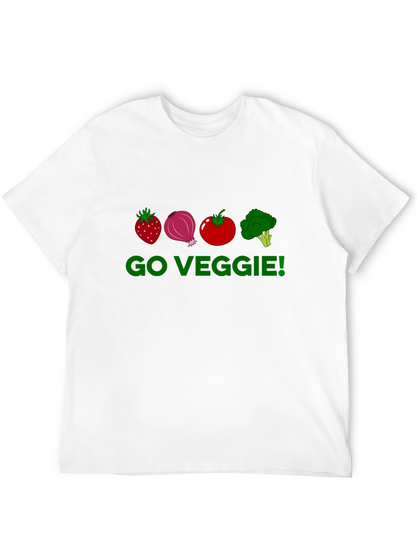 Go Veggie T-Shirt - Strawberry Onion Tomato Broccoli Design