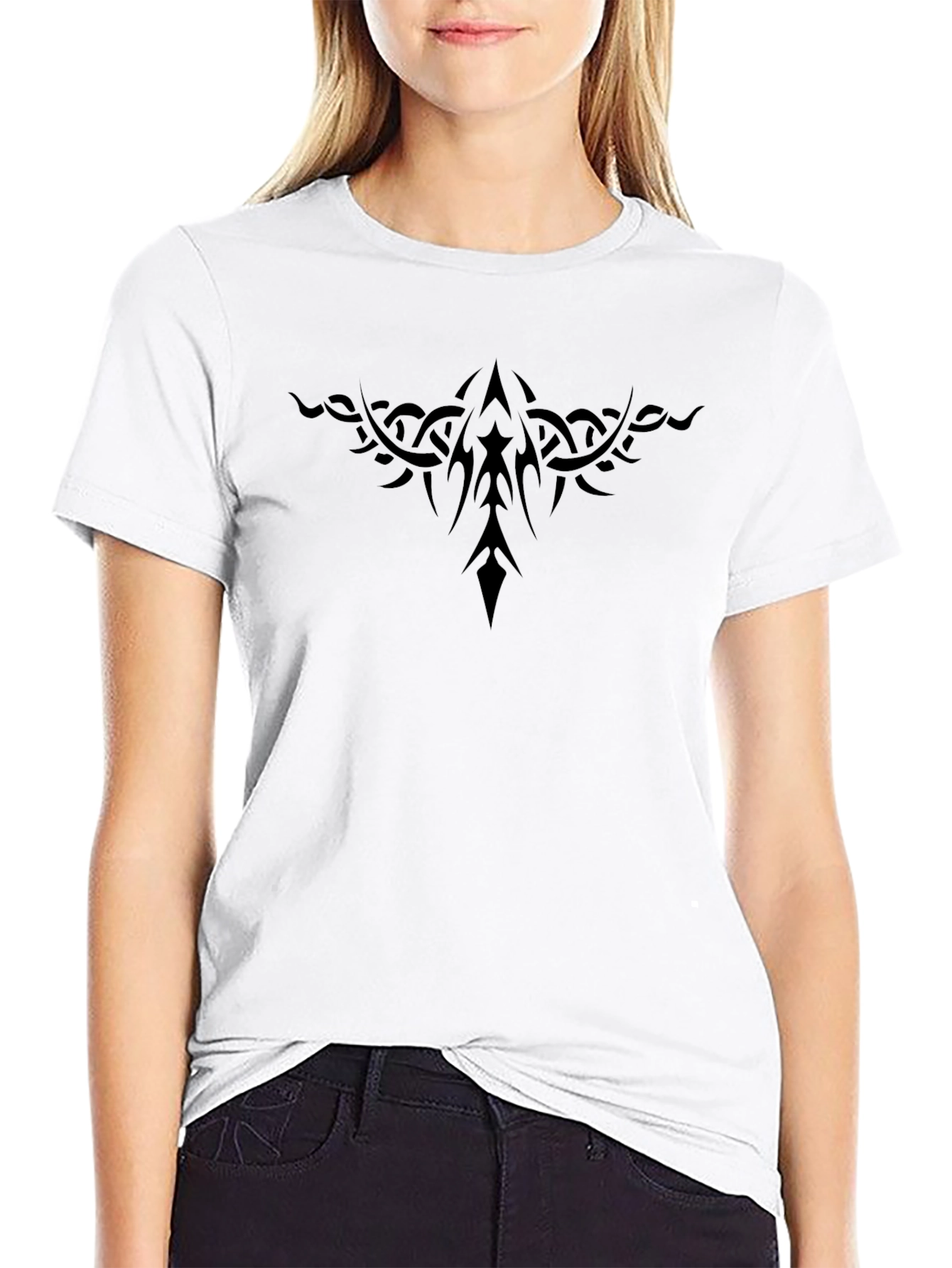 Tribal Tattoo Style Graphic Black T-Shirt for Men