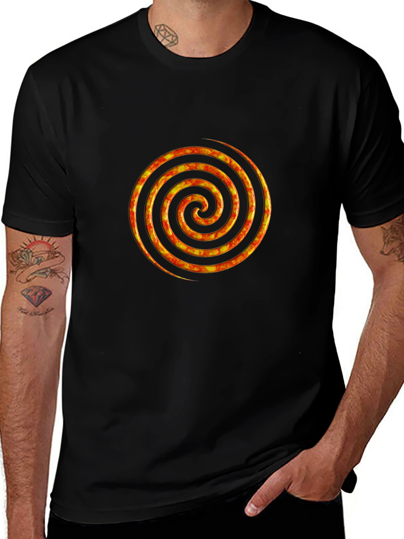 Fiery Spiral Graphic Black T-Shirt
