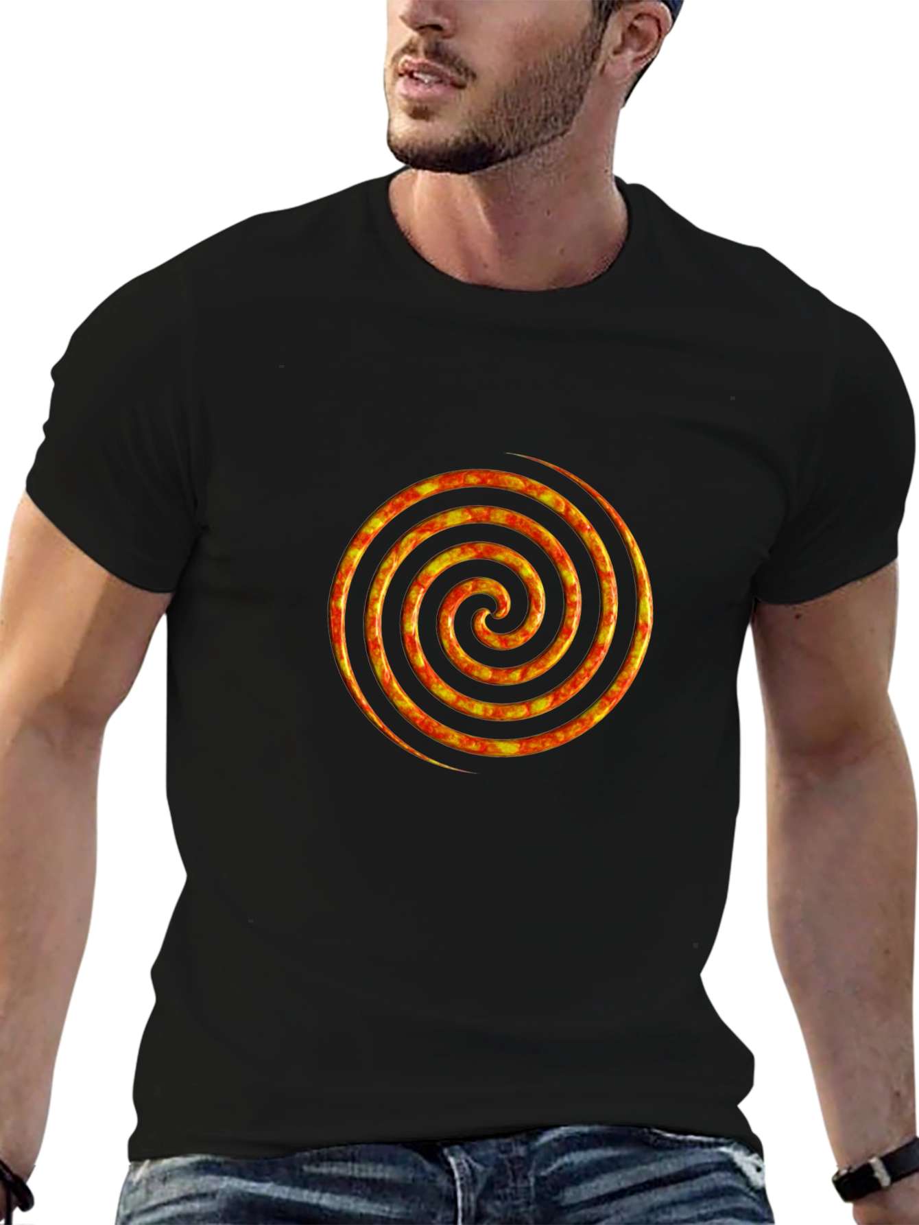 Fiery Spiral Graphic Black T-Shirt