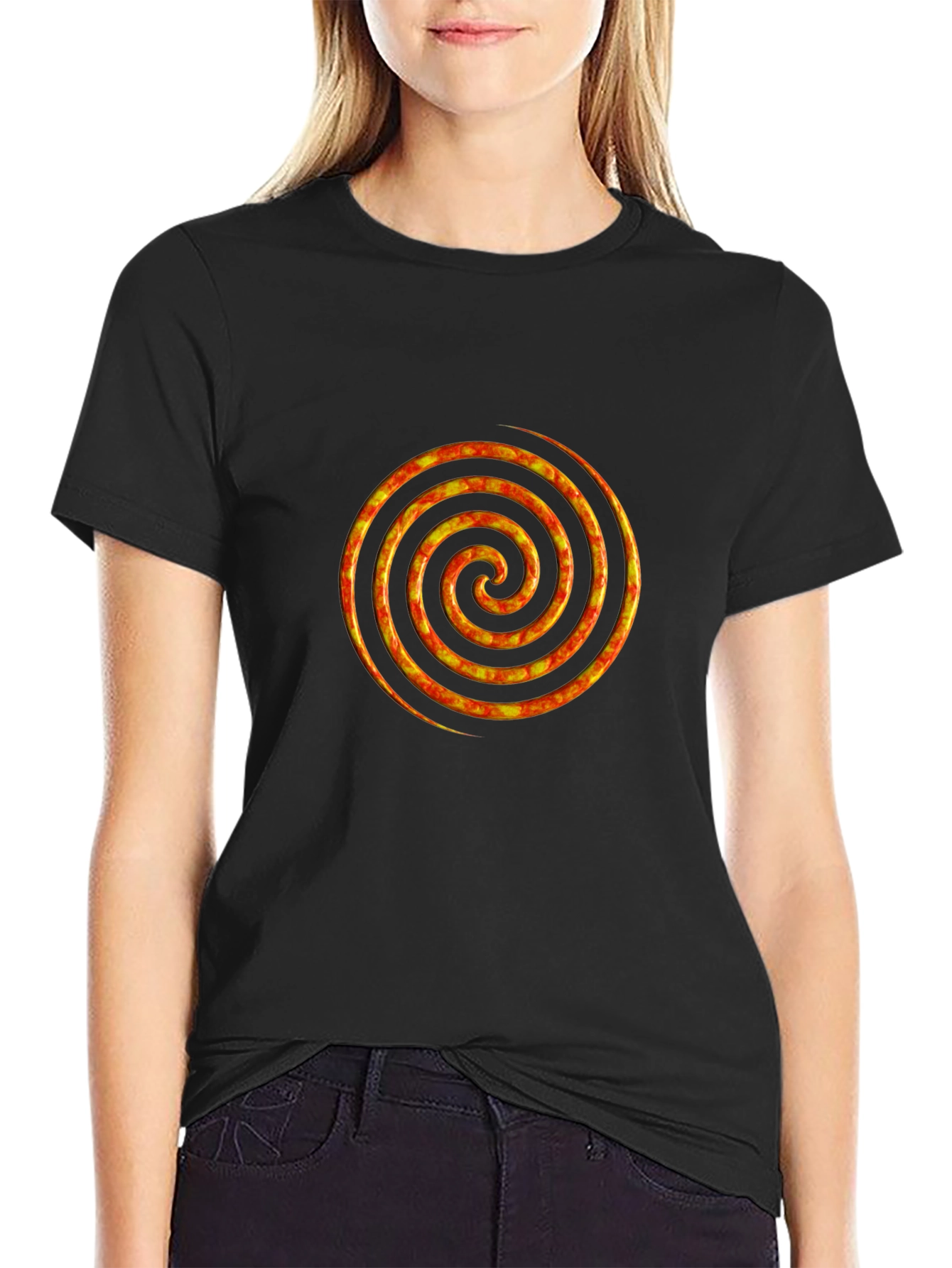 Fiery Spiral Graphic Black T-Shirt