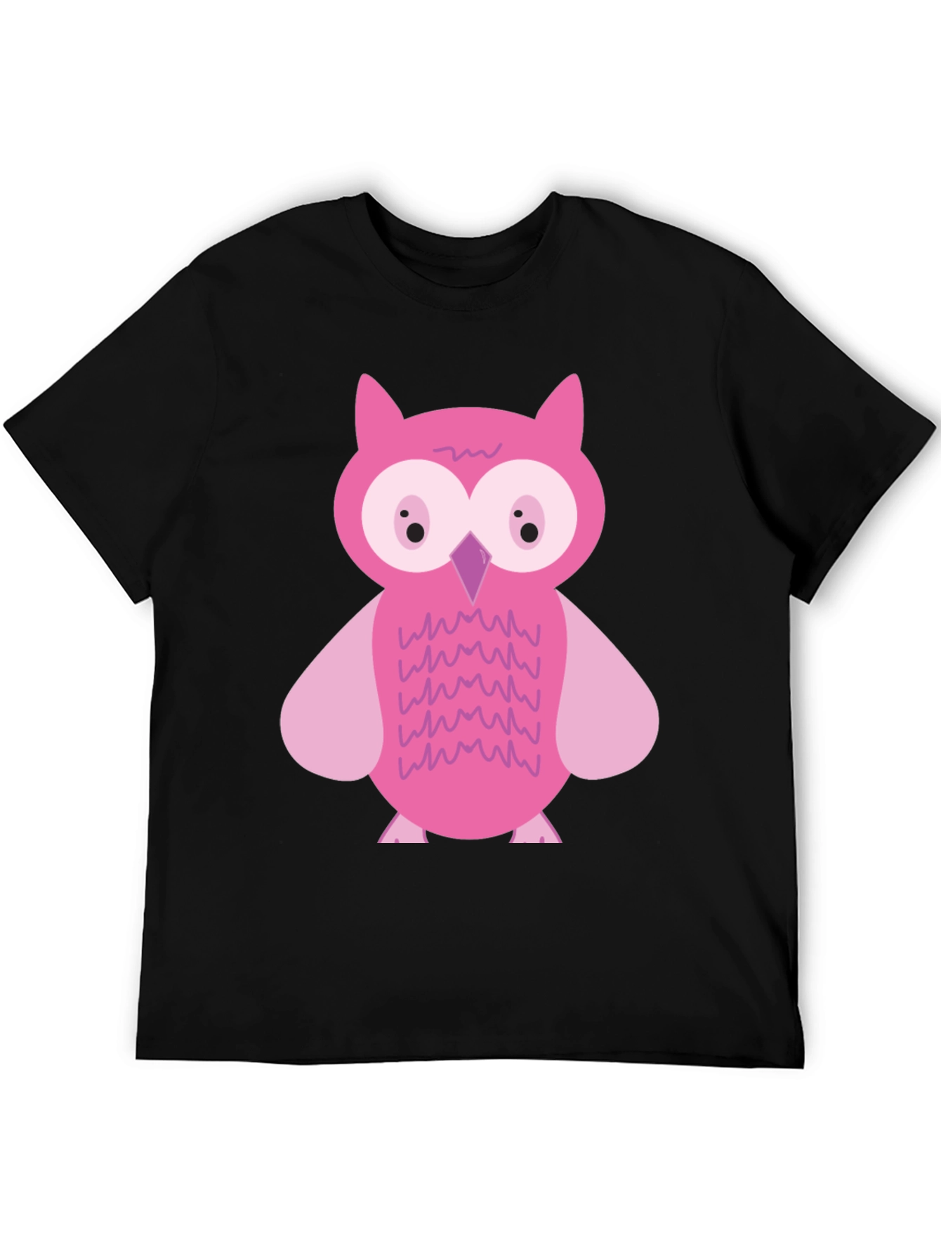 Pink Owl Graphic Print Black T-Shirt