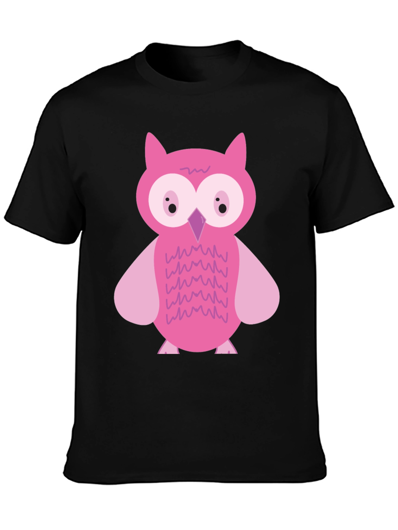 Pink Owl Graphic Print Black T-Shirt