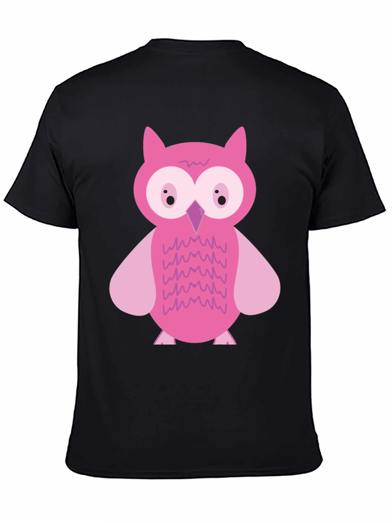 Pink Owl Graphic Print Black T-Shirt