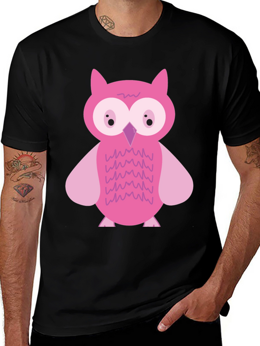 Pink Owl Graphic Print Black T-Shirt