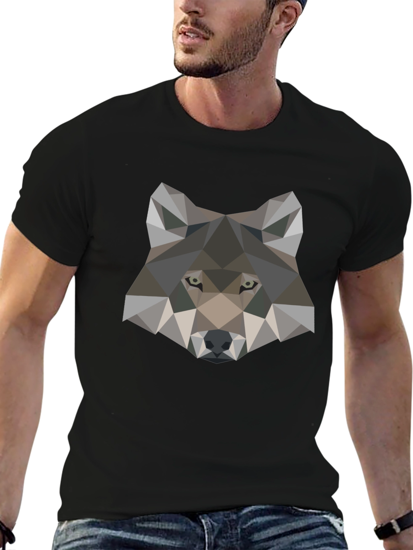 Geometric Wolf Graphic Tee - Stylish Mens T-Shirt
