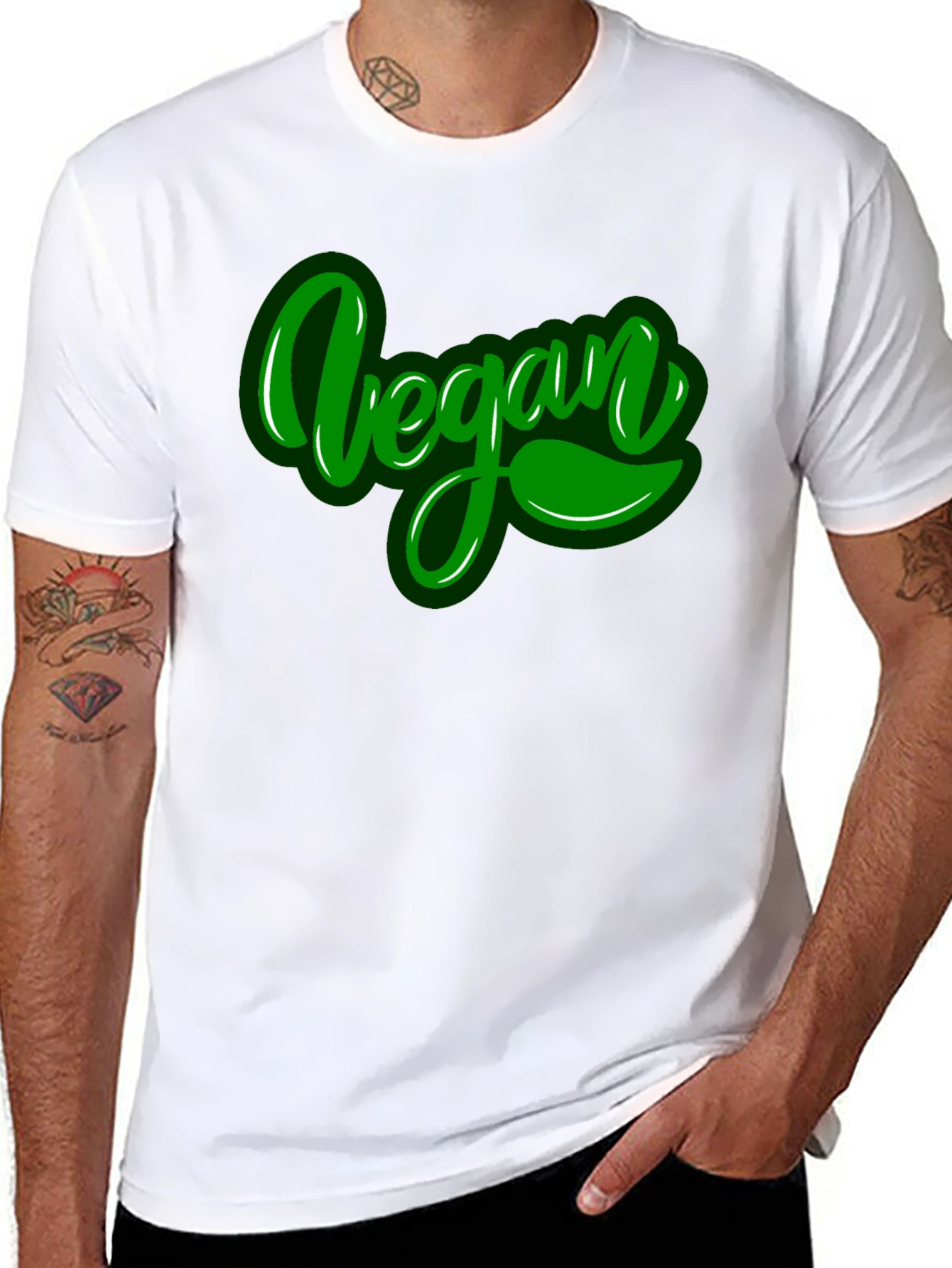 Vegan Green Text Black T-Shirt