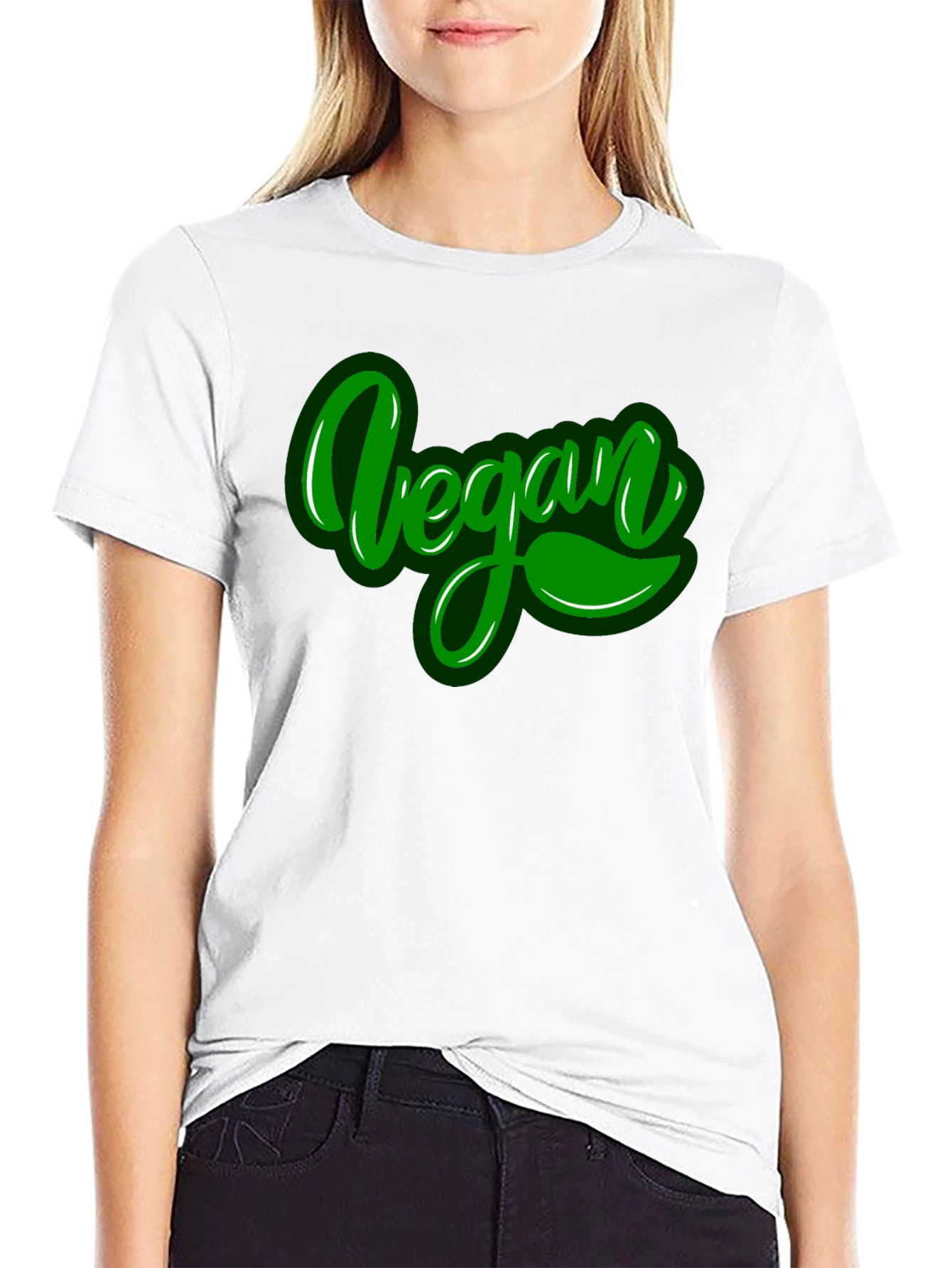 Vegan Green Text Black T-Shirt