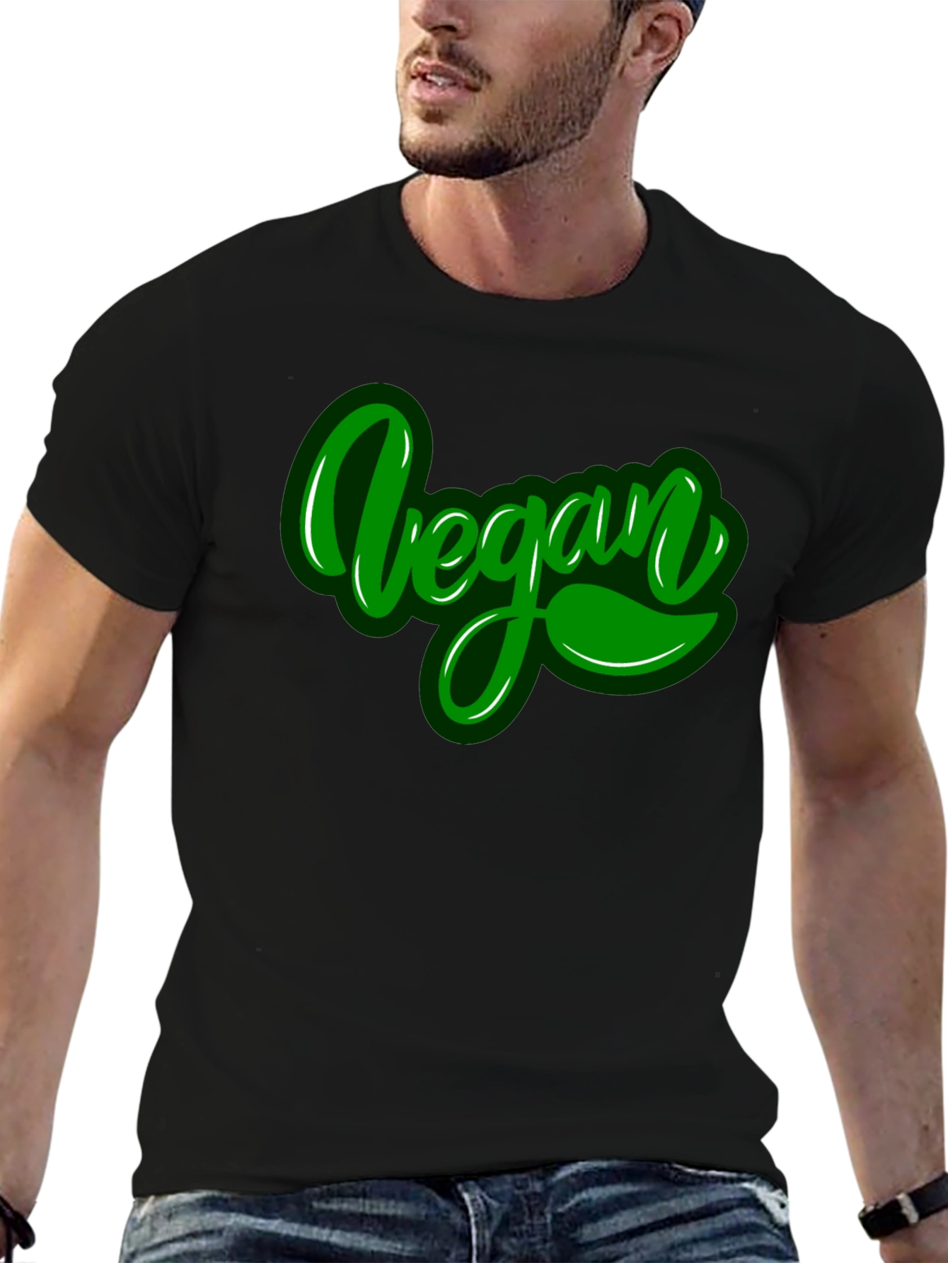 Vegan Green Text Black T-Shirt