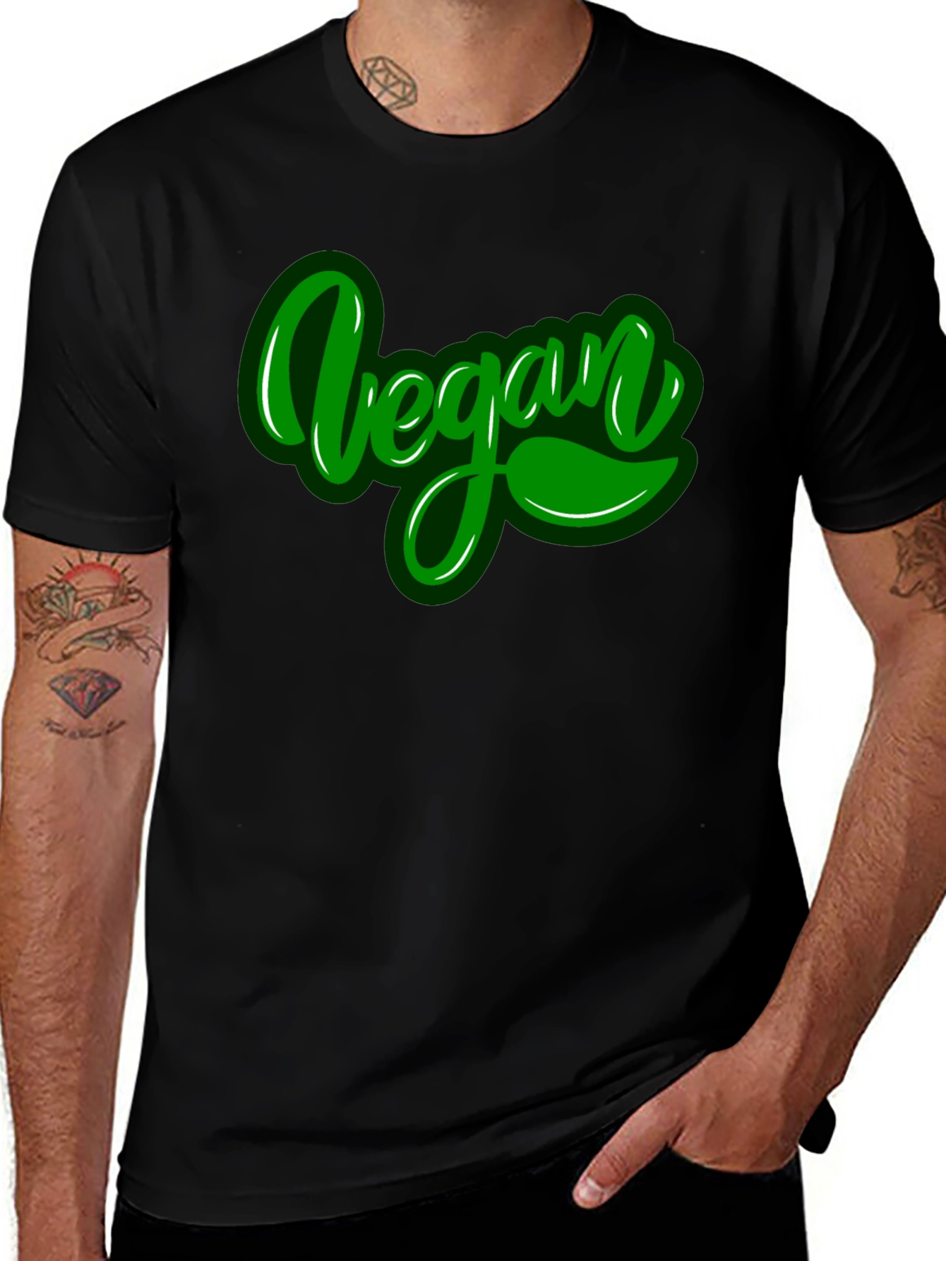 Vegan Green Text Black T-Shirt