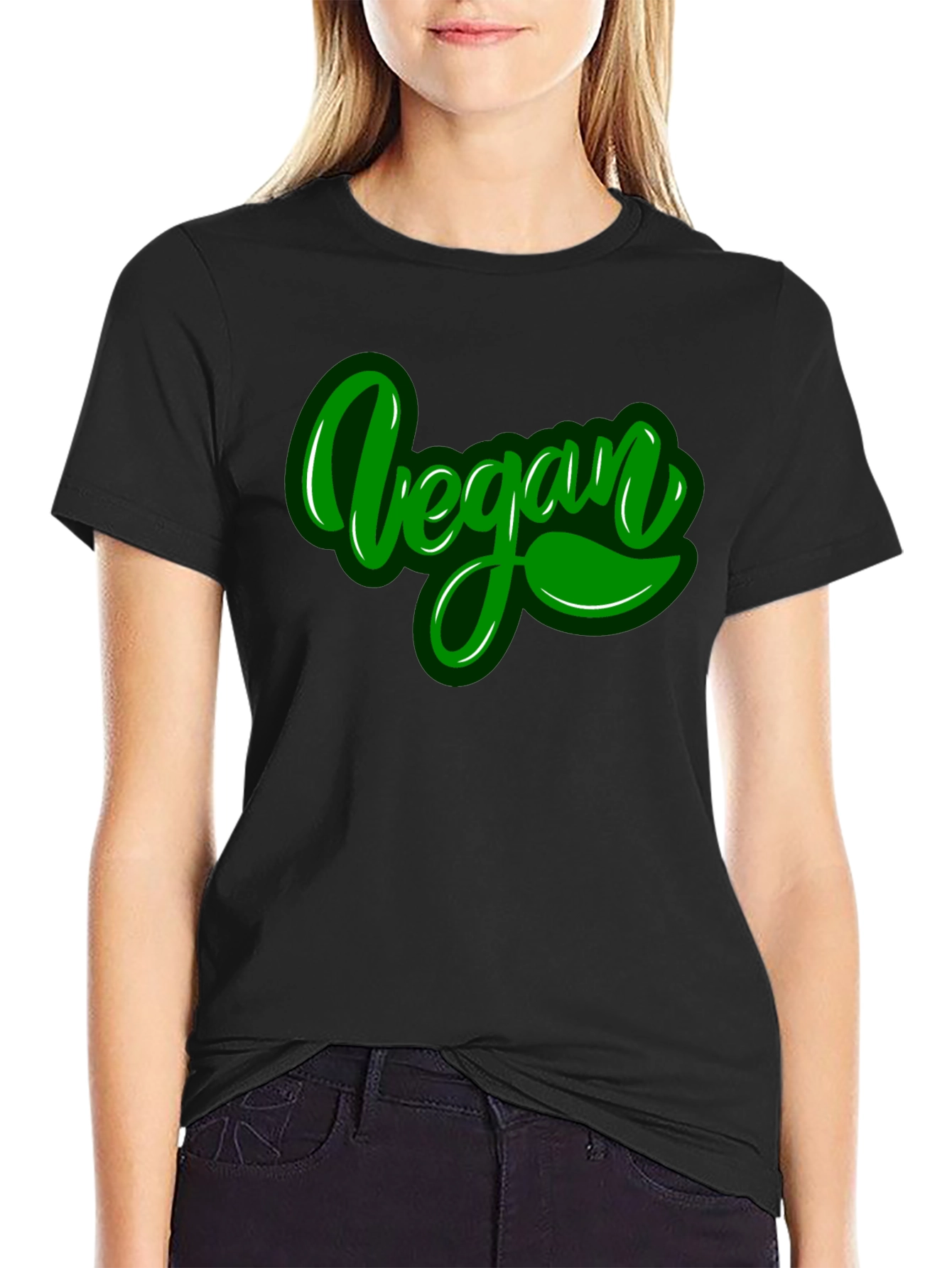 Vegan Green Text Black T-Shirt