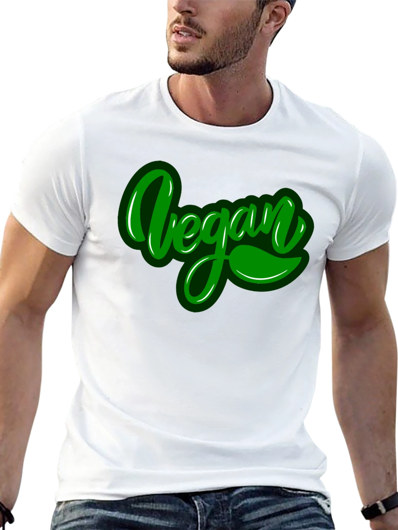 Vegan Green Text Black T-Shirt