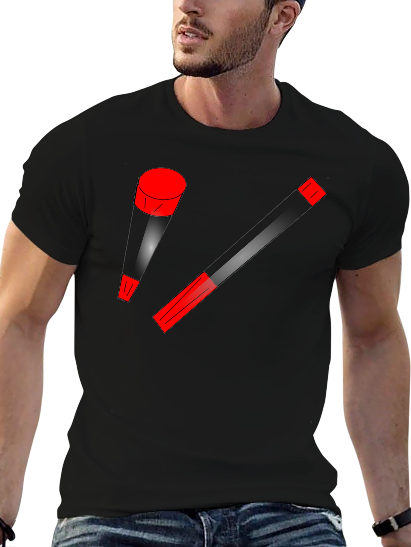 Modern Art Black T-Shirt with Red Accents