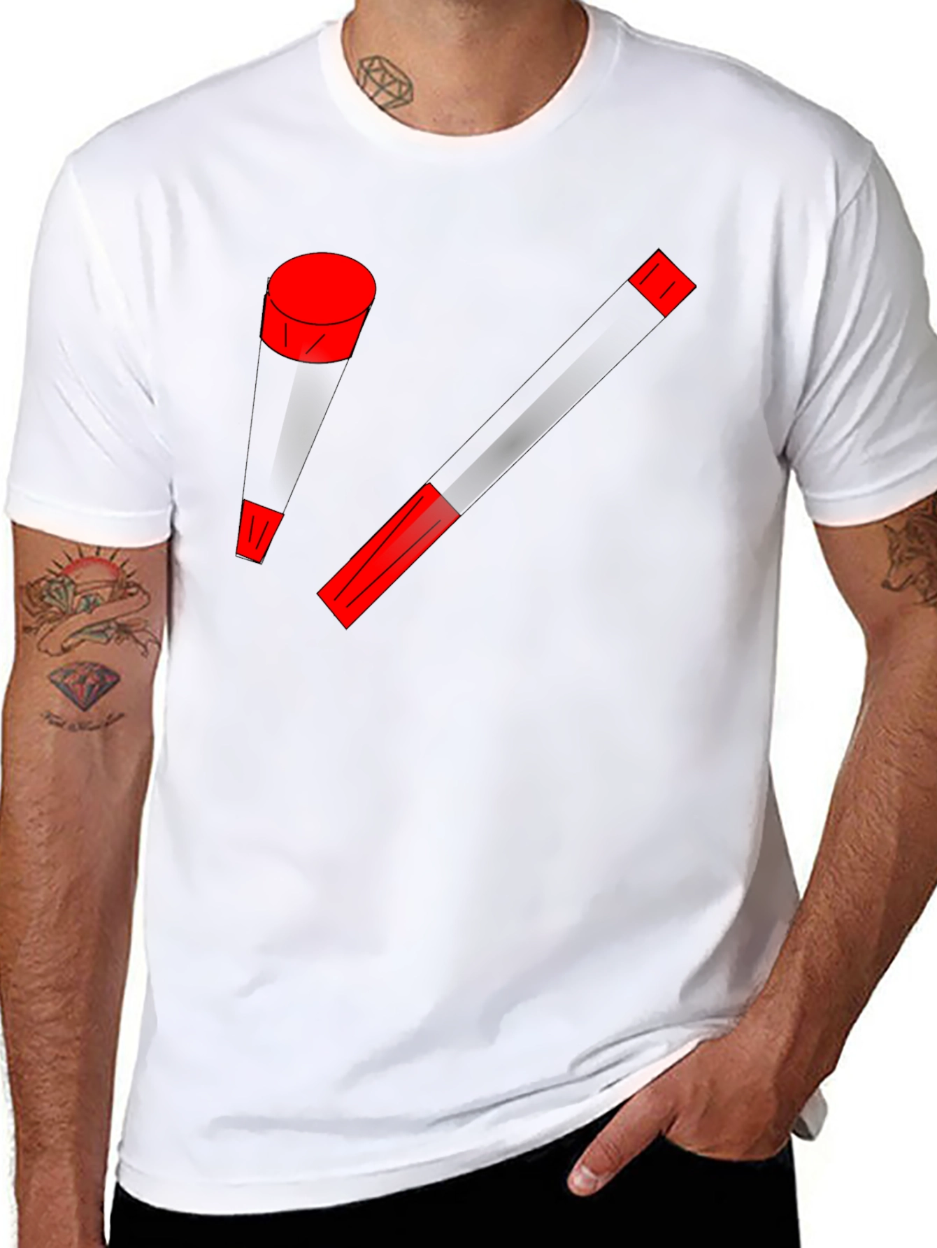 Modern Art Black T-Shirt with Red Accents